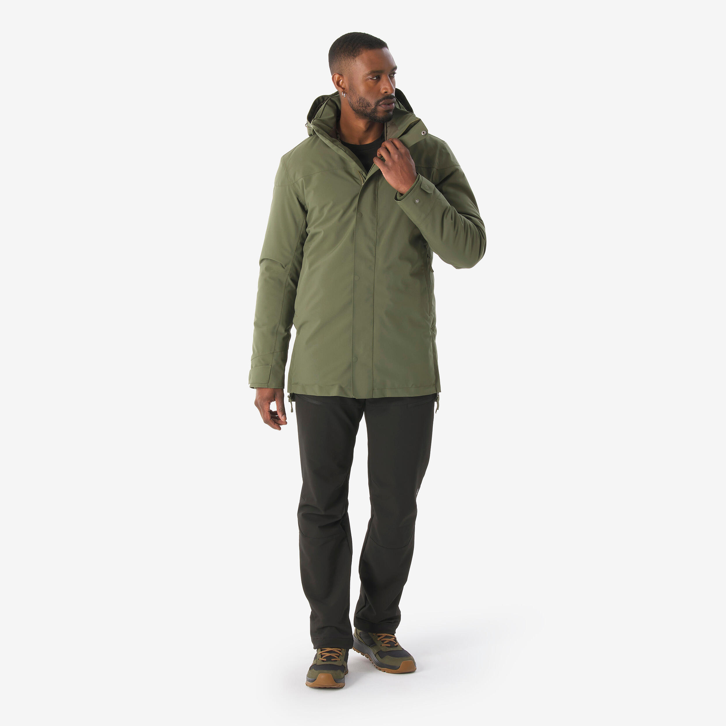 Men Hiking Waterproof Parka Jacket with Hood Warm Upto -10�C, NH500 - Green