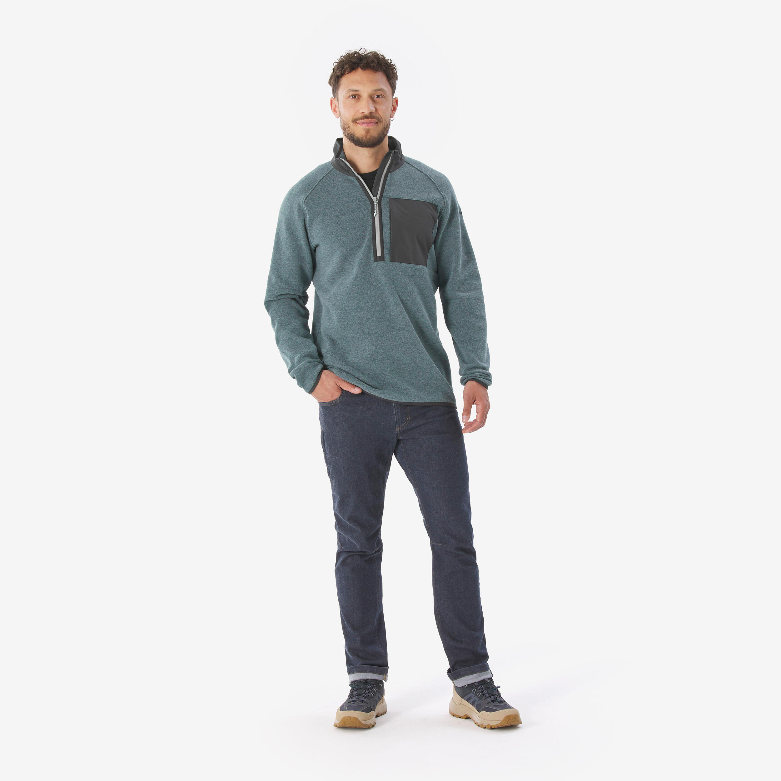 Pull de randonnée homme, NH500 Demi-zip vert 2/6