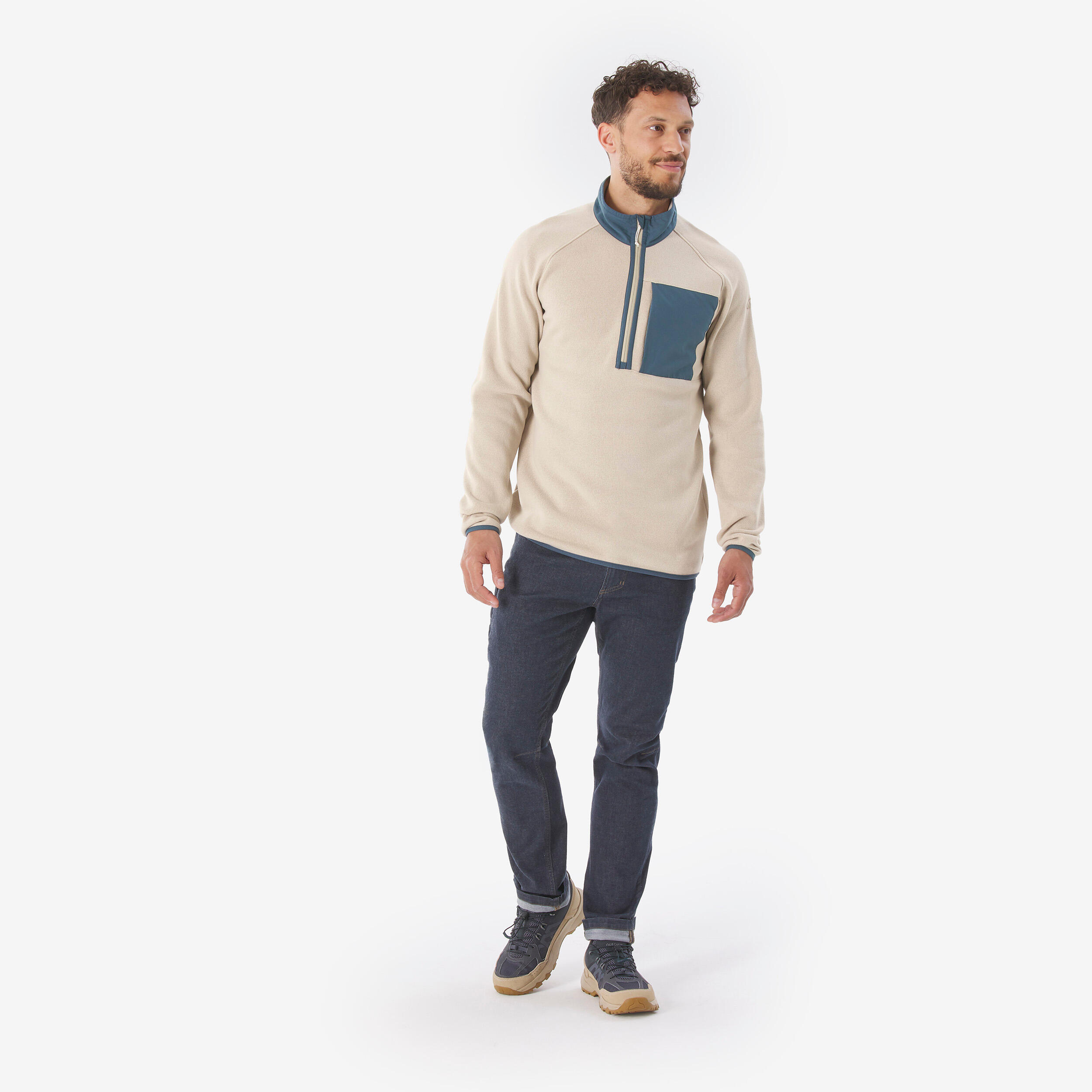 Camisola de caminhada homem, NH500 meio-fecho bege 2/7