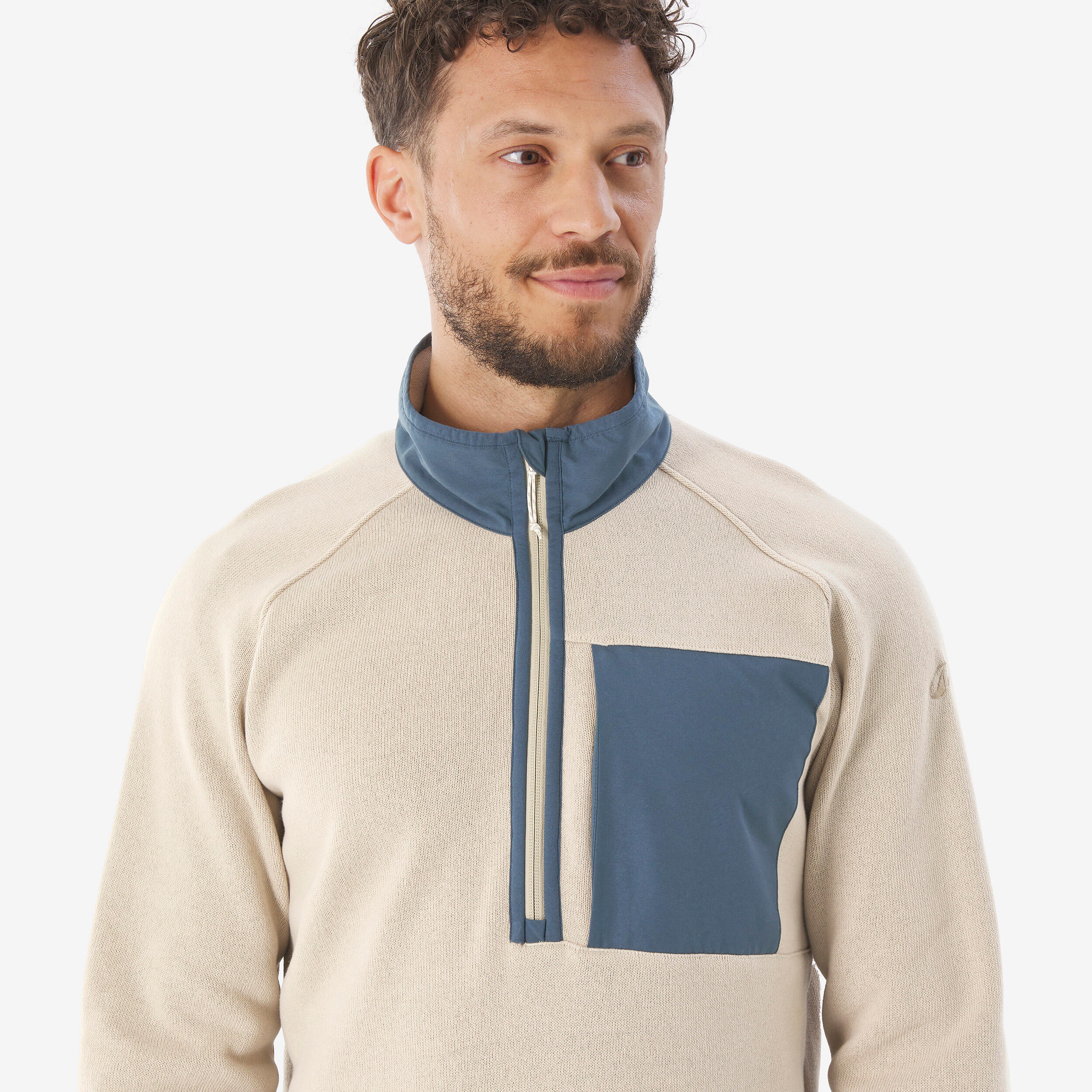 Camisola de caminhada homem, NH500 meio-fecho bege 5/7