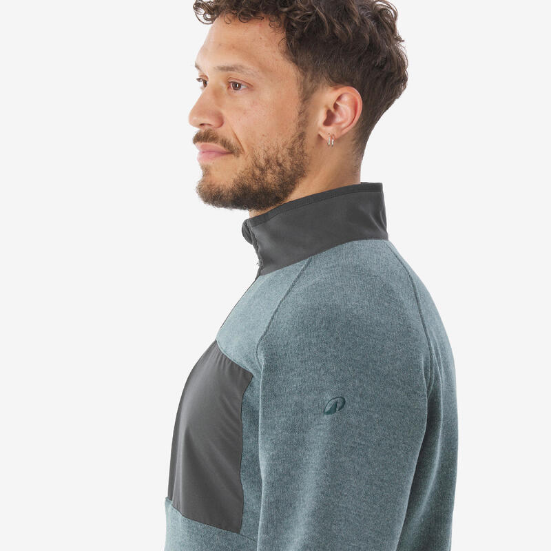 Pulover cu fermoar Drumeție în natură NH500 Verde Bărbați