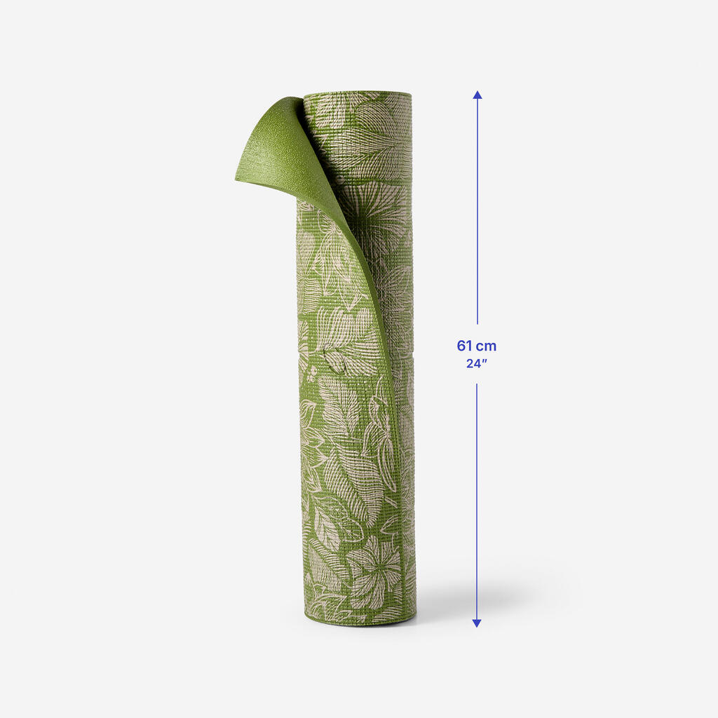 8 mm Grippy and Comfortable Gentle Yoga Mat - Green/Beige Print