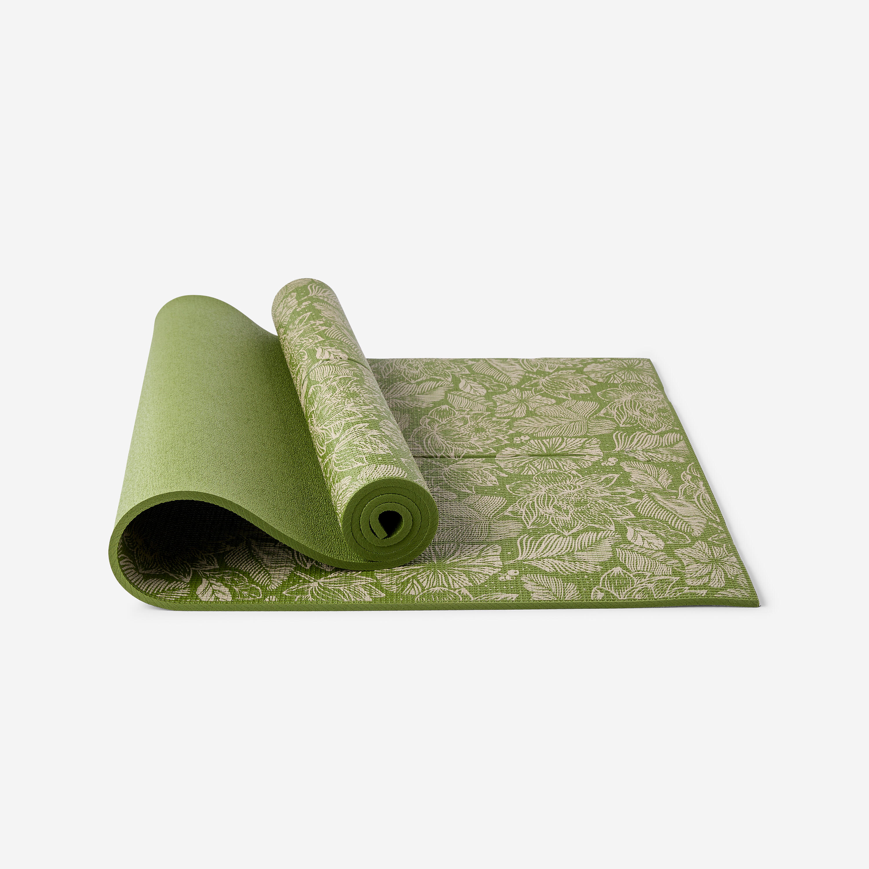 KIMJALY Yogamatte für sanftes Yoga rutschfest Komfort Dicke 8 mm - grün/beige mit Print
