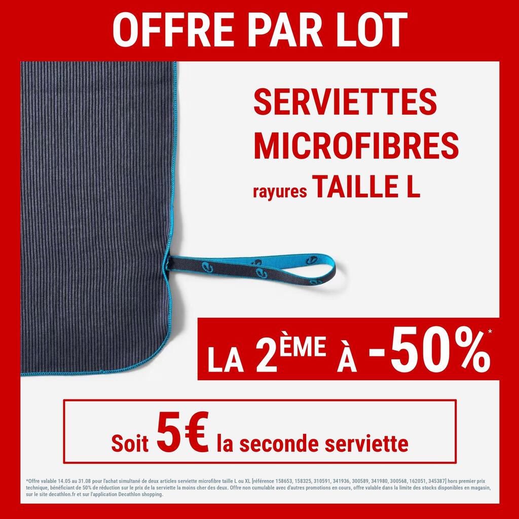 Serviette de bain microfibre à rayures bleu foncé taille L 80 x 130 cm