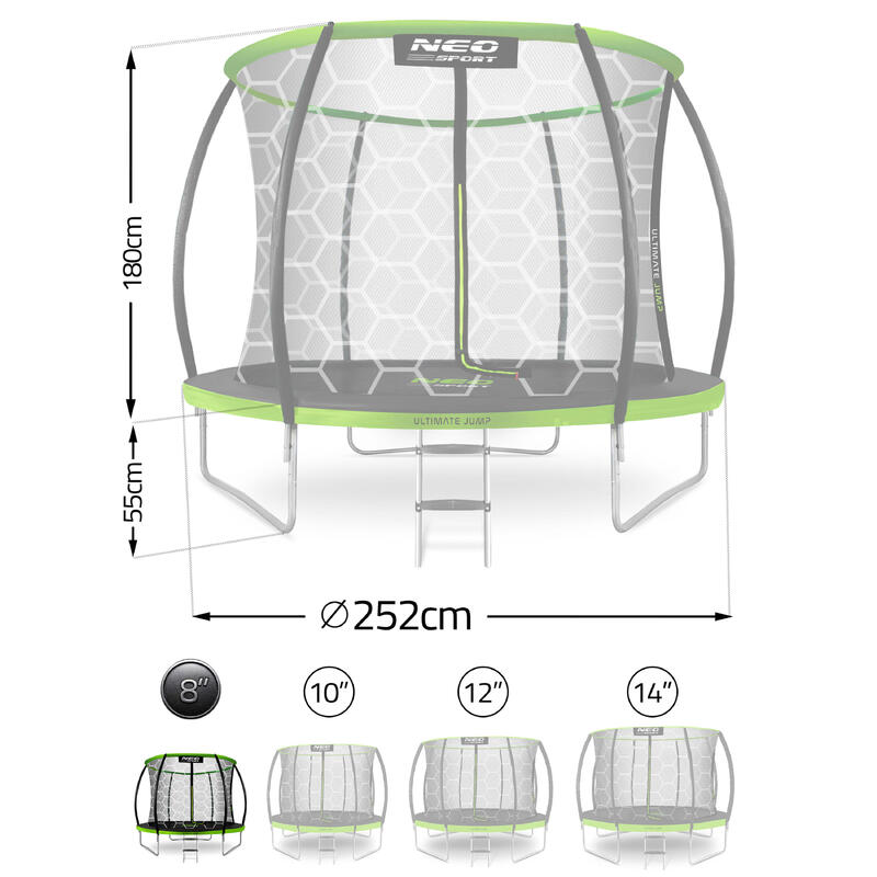Trampolina Neo-Sport 252 cm / 8 ft z siatką wewnętrzną