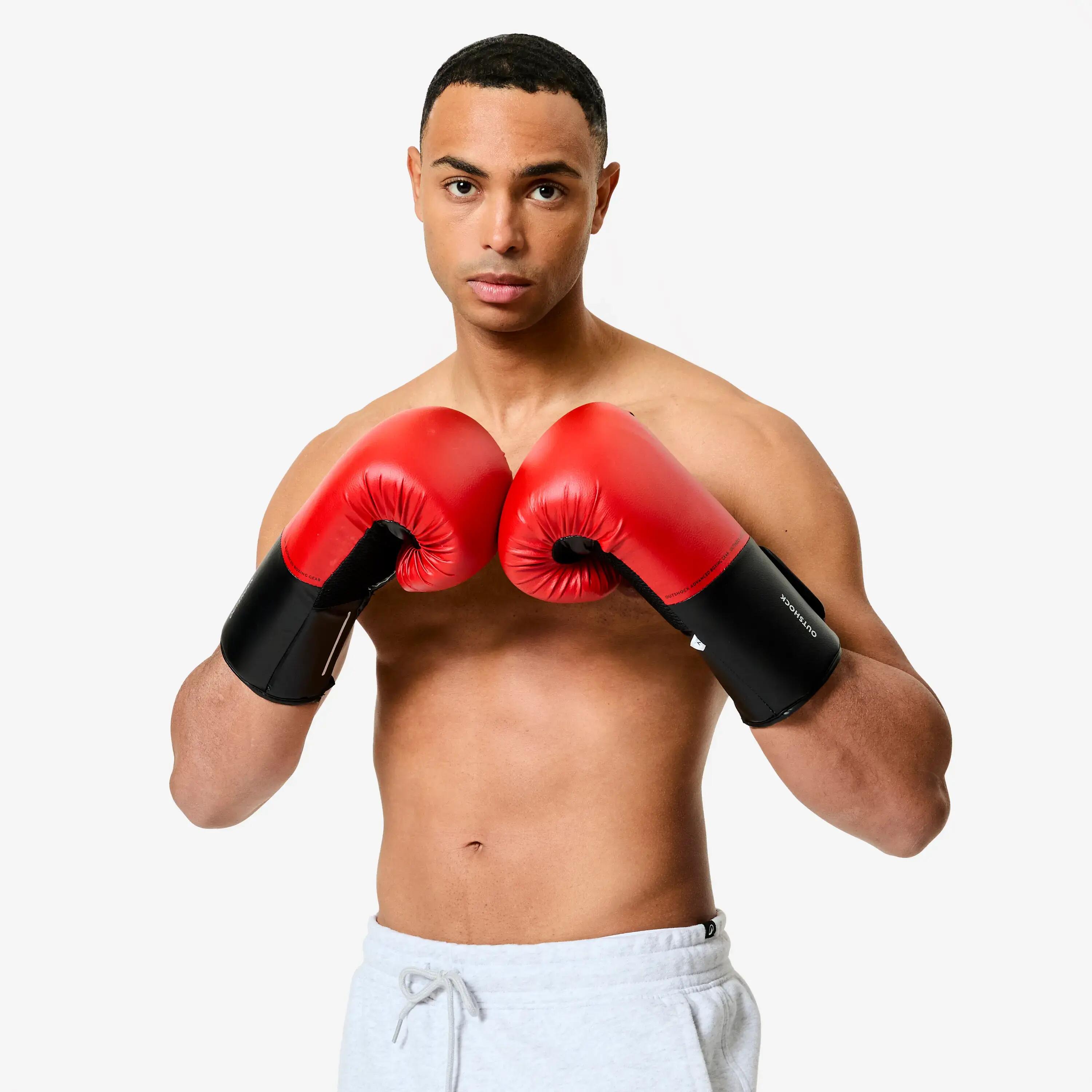 Adult Training Boxing Gloves Beginner - Red/Black 12/12