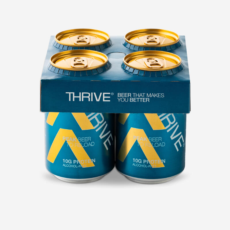 Cerveja sem álcool proteica x4      9,90€  THRIVE Cerveja sem álcool proteica x4A partir de 2 horas    