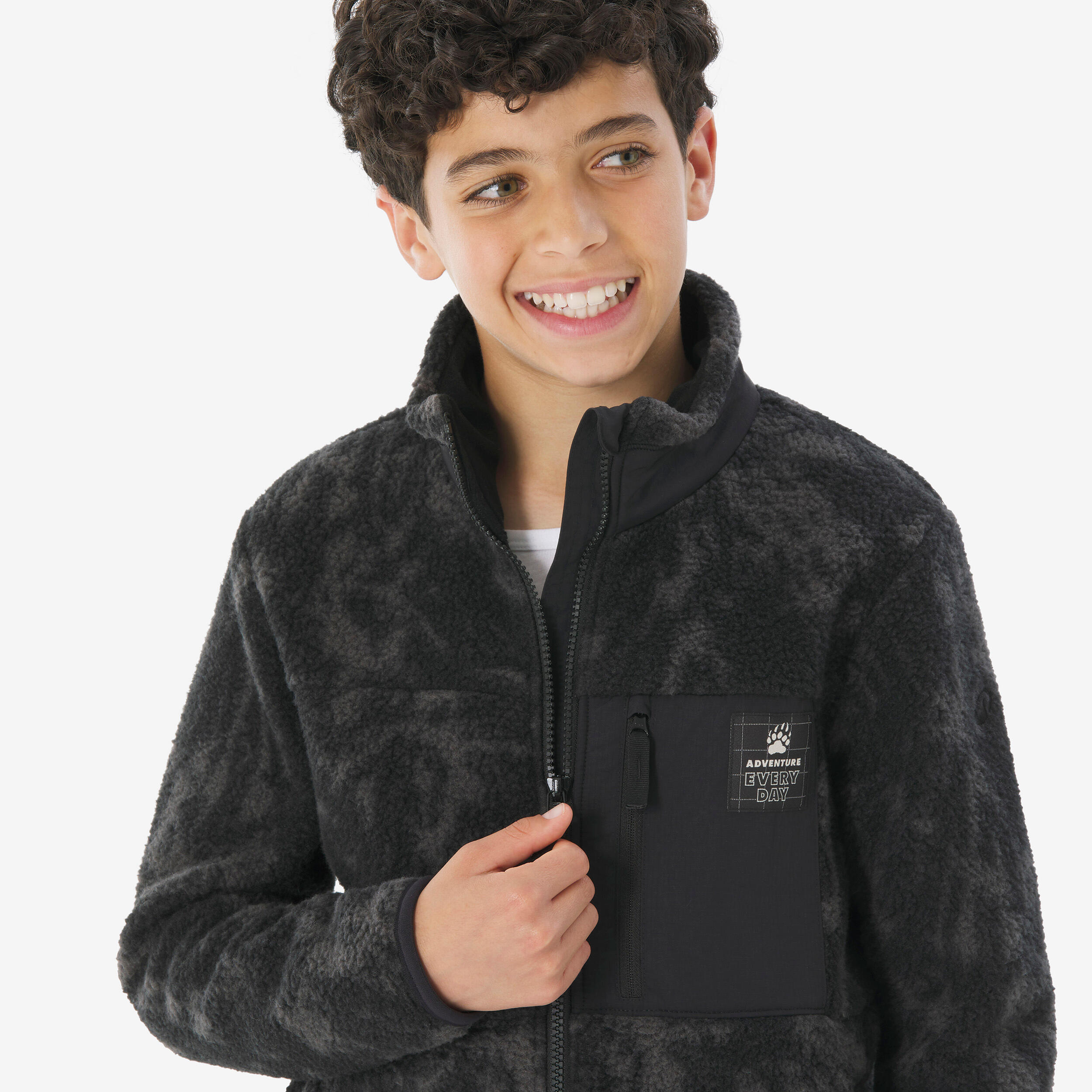 Kids’ warm fleece jacket, 7-15 year-olds, NH900 - Camo Black