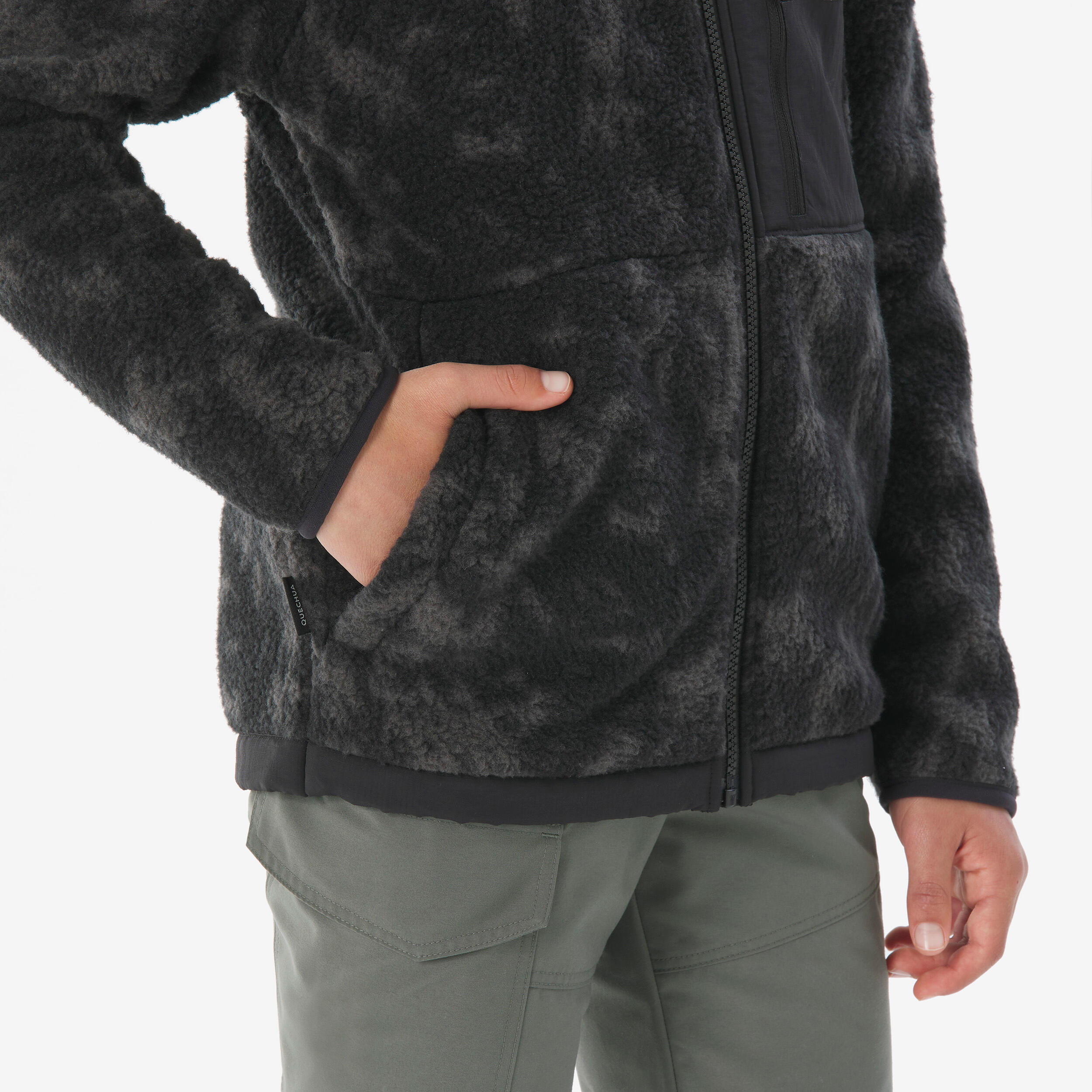 Kids’ warm fleece jacket, 7-15 year-olds, NH900 - Camo Black