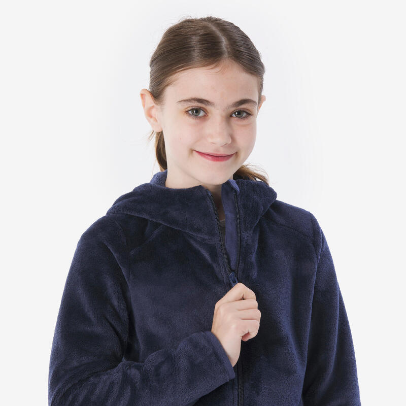 Veste polaire chaude de randonnée enfant 7-15 ans, NH500 zip bleu acier
