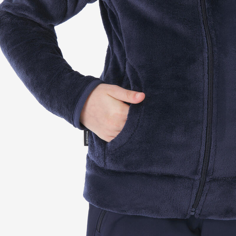 Veste polaire chaude de randonnée enfant 7-15 ans, NH500 zip bleu acier