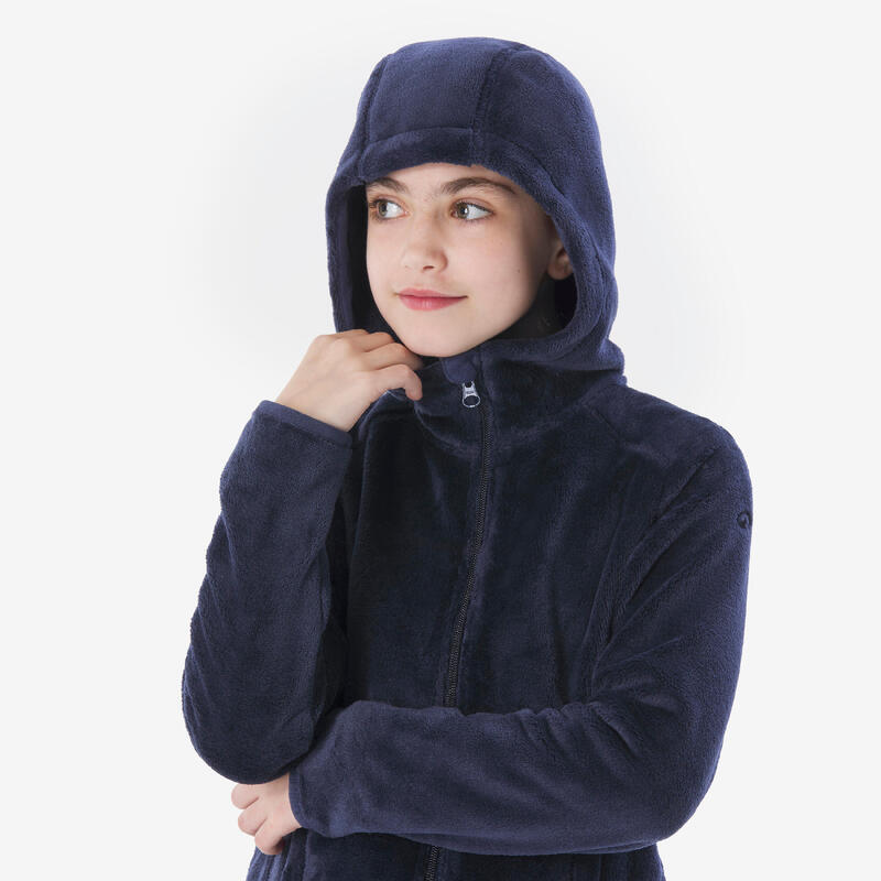 Veste polaire chaude de randonnée enfant 7-15 ans, NH500 zip bleu acier