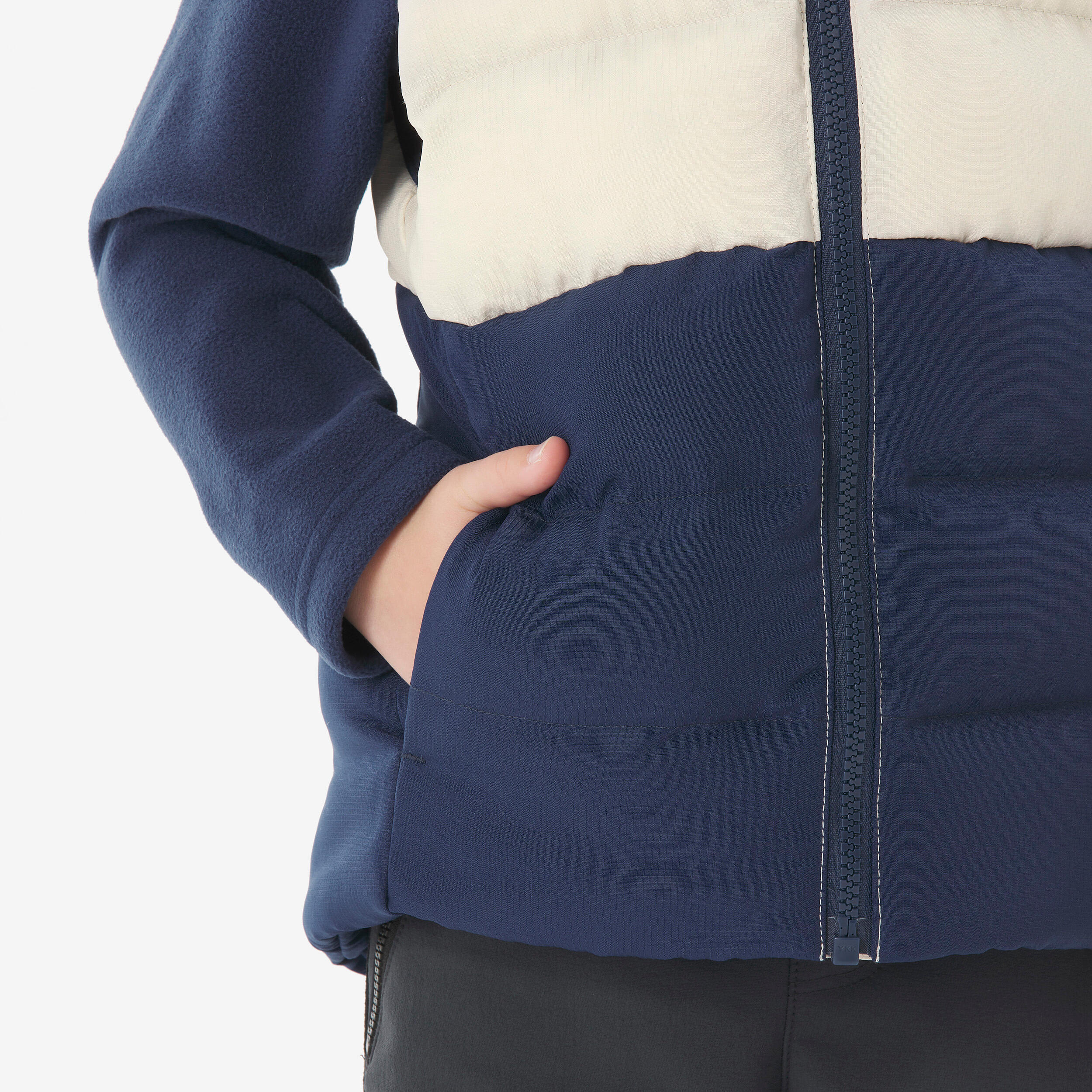 Kids’ padded sleeveless hiking jacket, 2-6 years NH500 - Blue/Beige