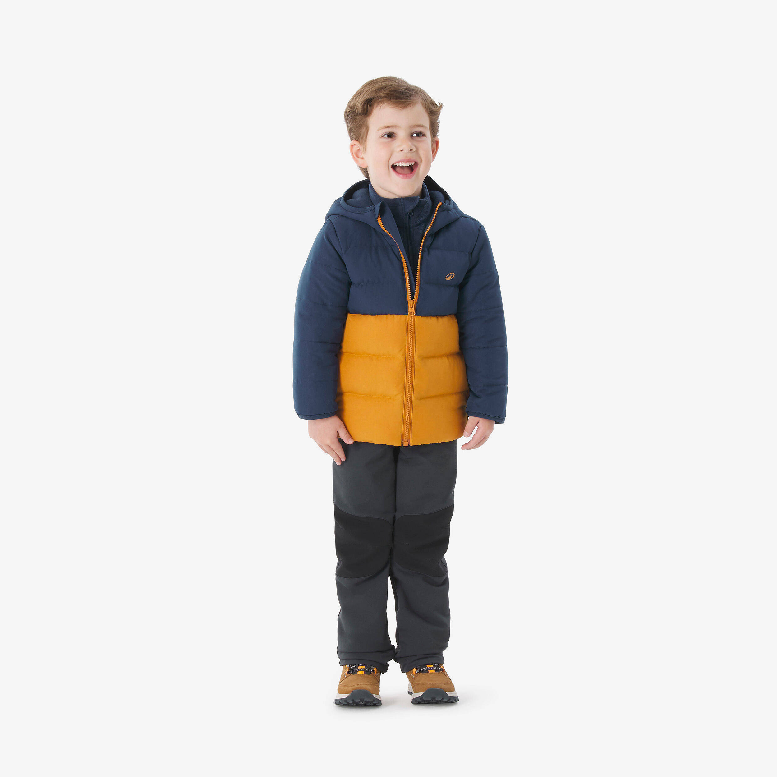 Kids’ padded hiking jacket, 2-6 years NH500 - Blue and Brown -  2