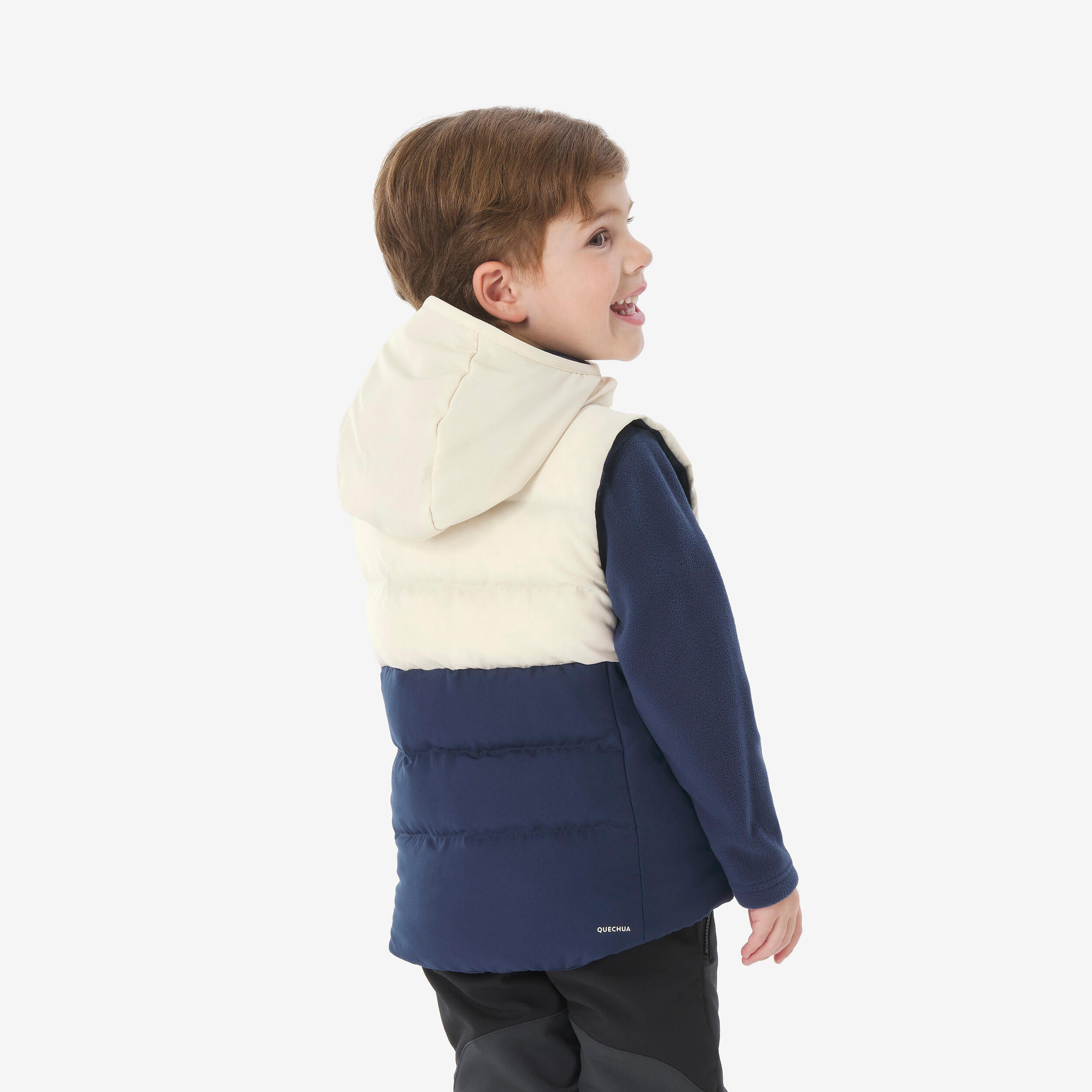 Kids’ padded sleeveless hiking jacket, 2-6 years NH500 - Blue/Beige