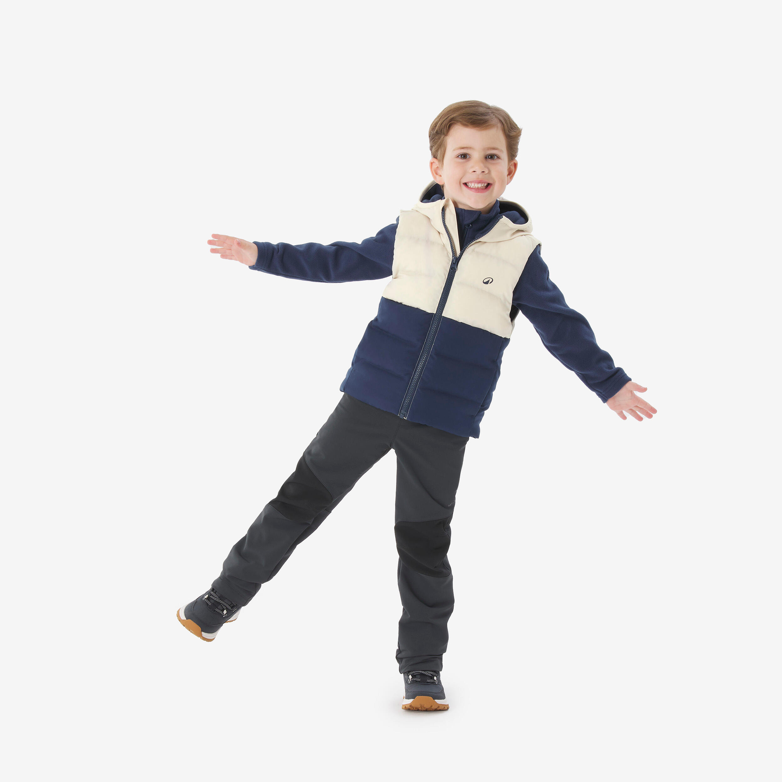 Kids’ padded sleeveless hiking jacket, 2-6 years NH500 - Blue/Beige
