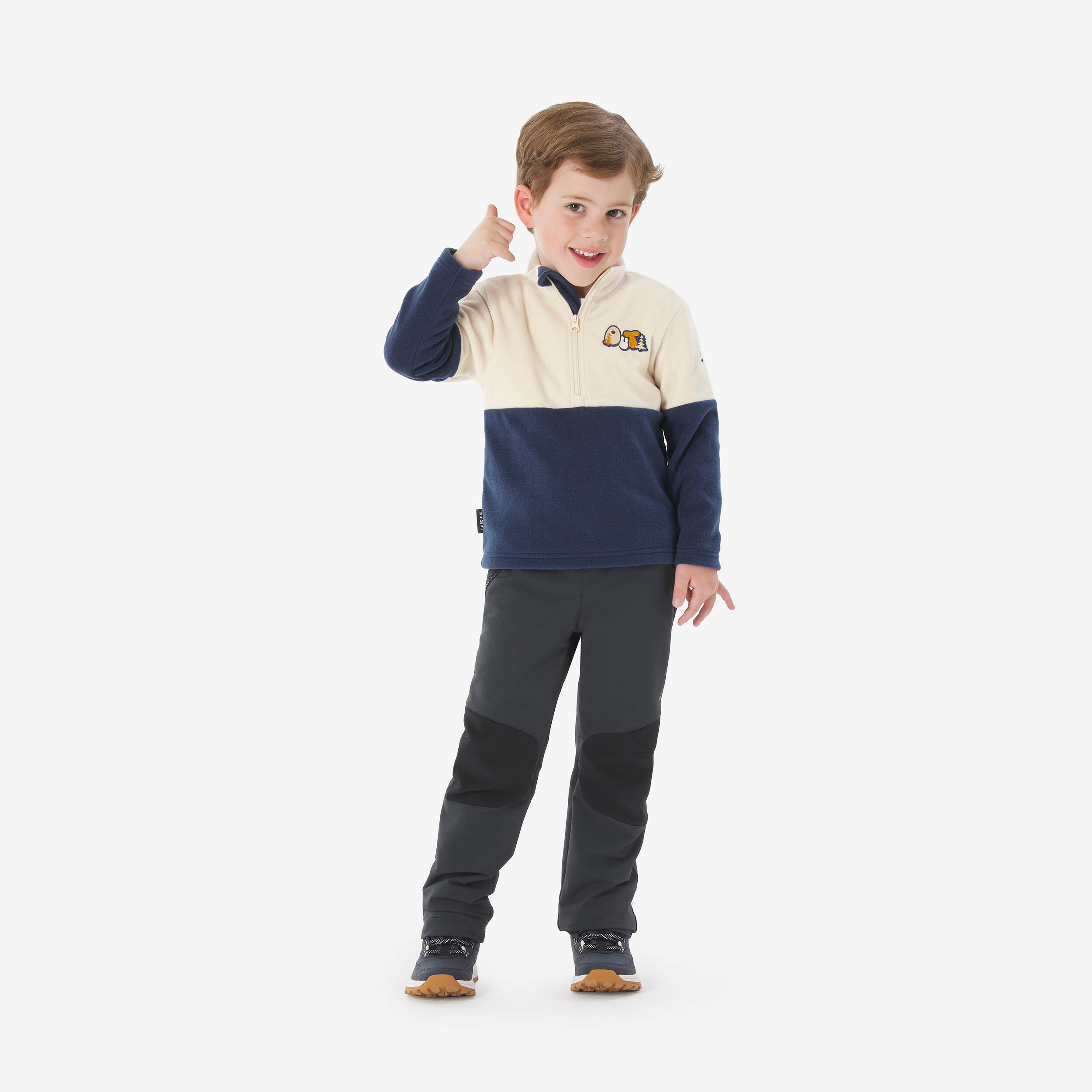 Fleecetrui MH500 halve rits kind beige en blauw 2/5