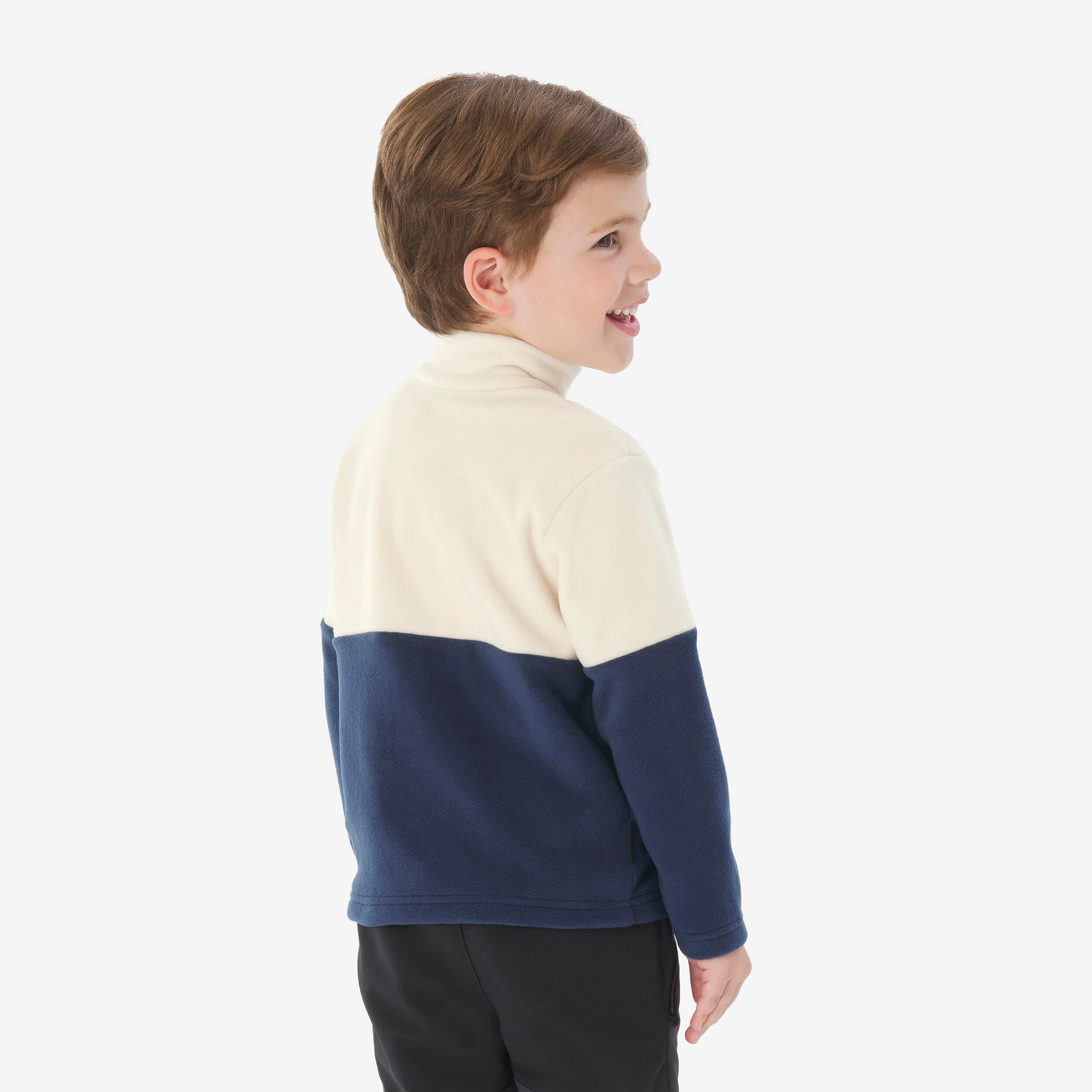 Fleecetrui MH500 halve rits kind beige en blauw 3/5