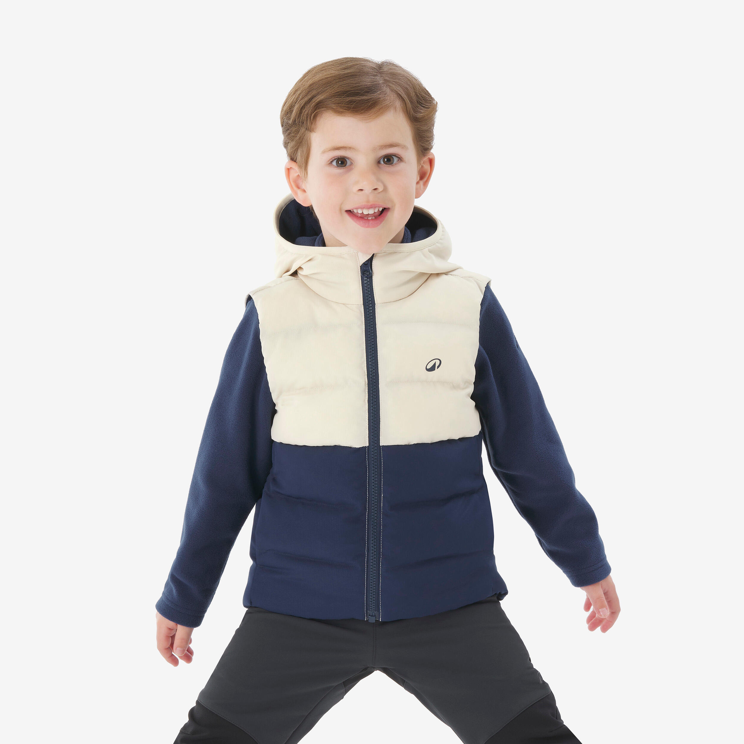 QUECHUA Kids’ padded sleeveless hiking jacket, 2-6 years NH500 - Blue/Beige