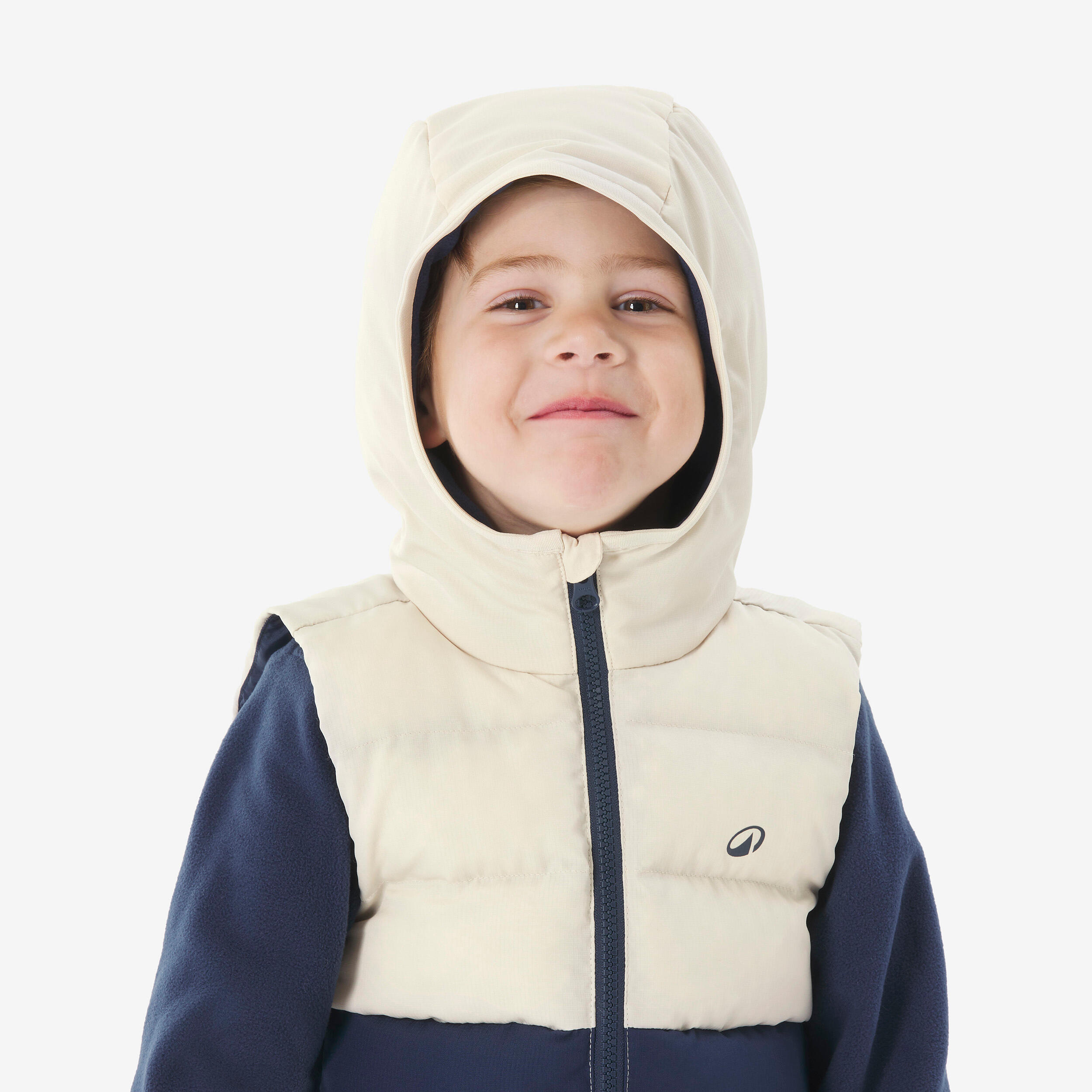 Kids’ padded sleeveless hiking jacket, 2-6 years NH500 - Blue/Beige