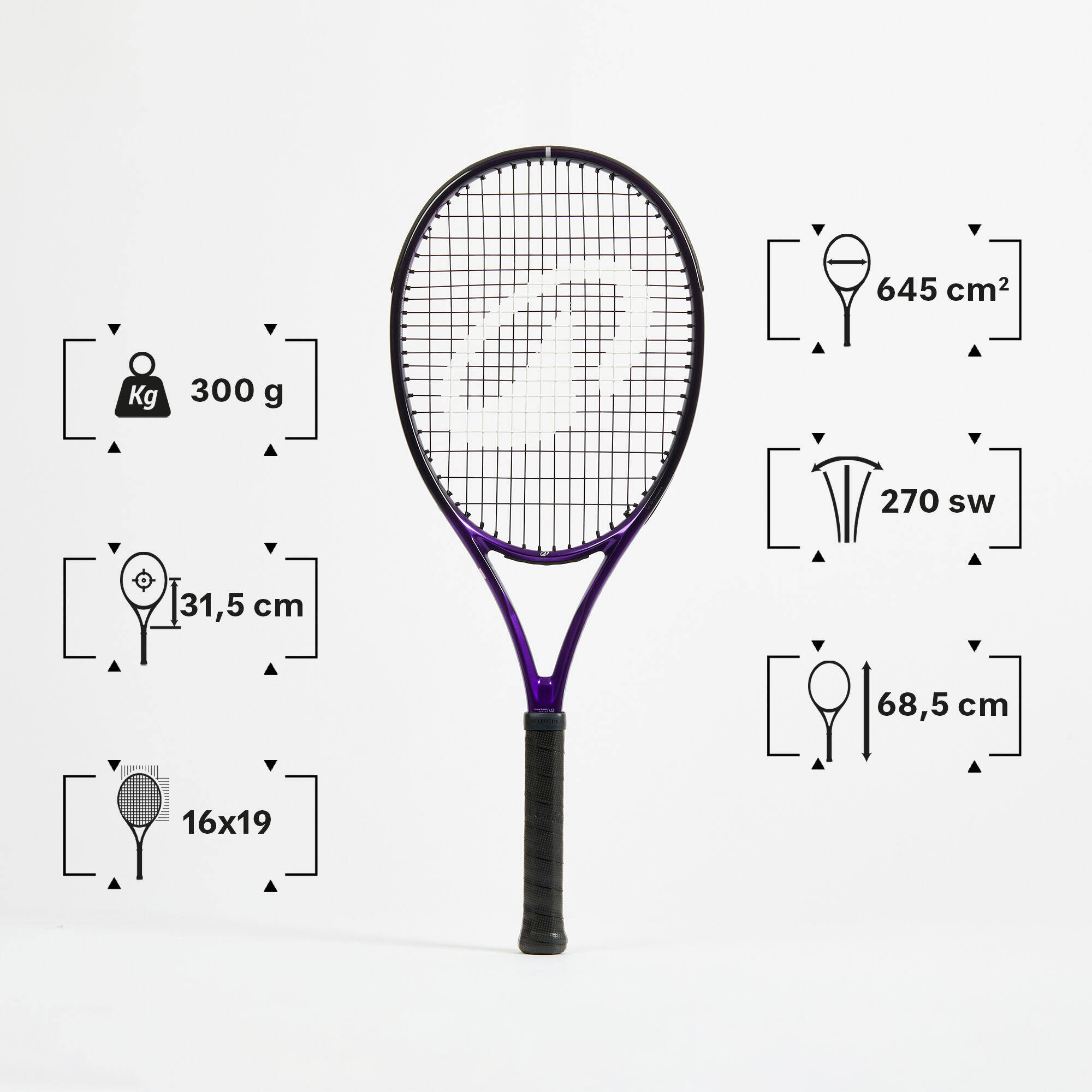 Adult Tennis Racket Control Pro 300 - Purple/Black -  2