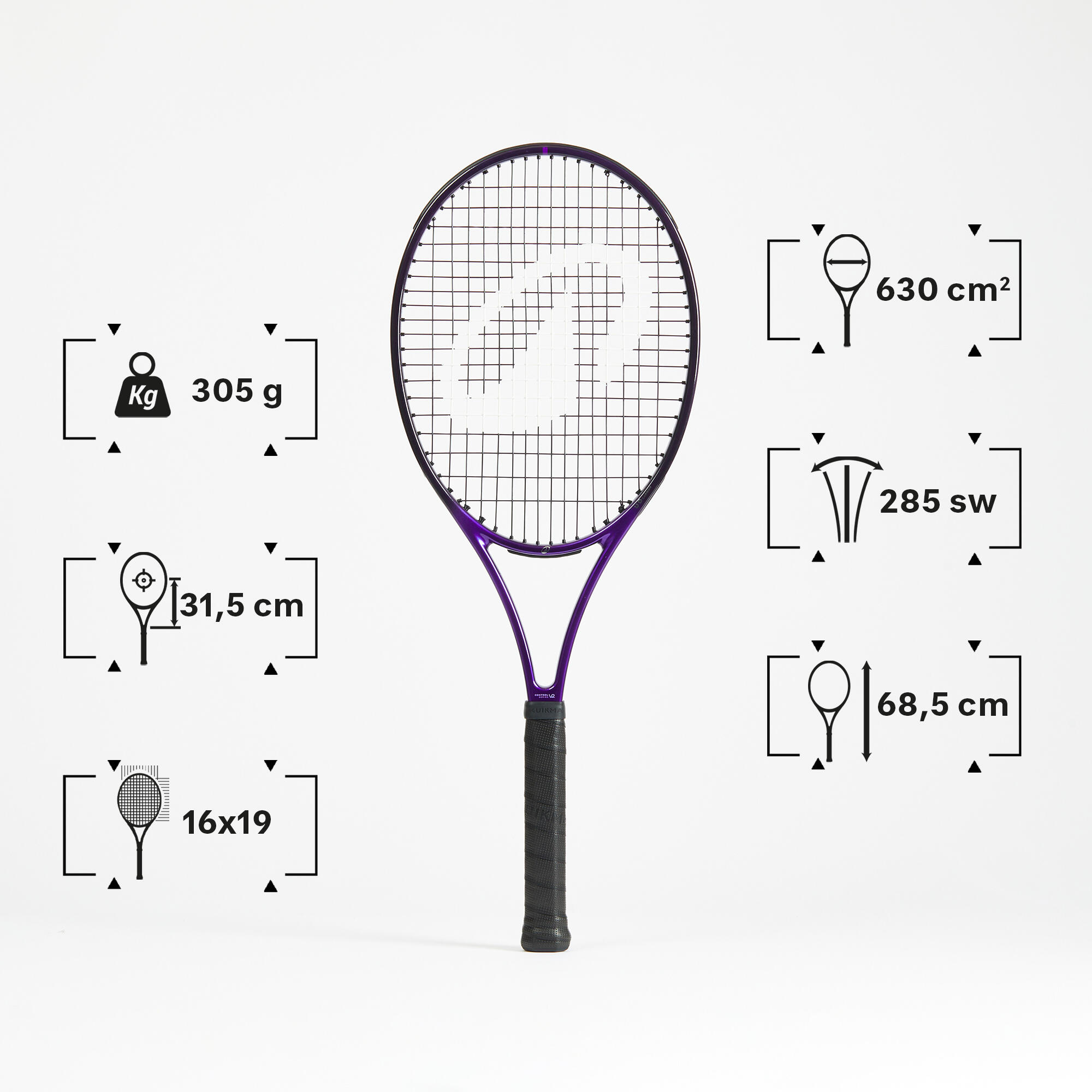 KUIKMA Tenisová raketa CONTROL Pro 305 Gaël Monfils fialovo-čierna GRIP 2 · záber 3