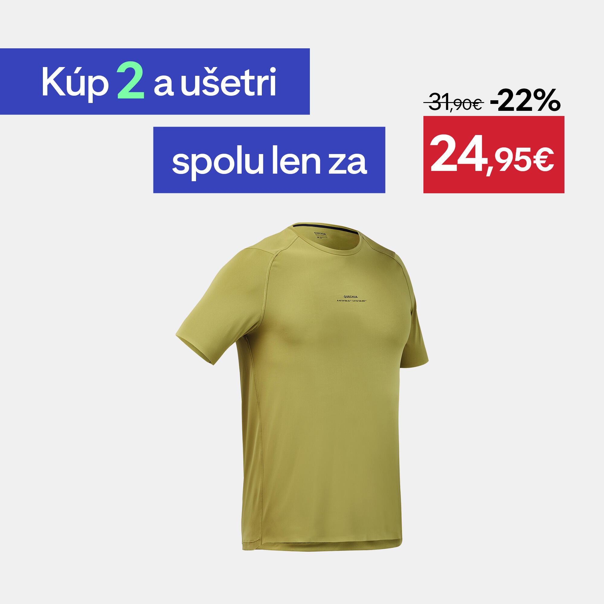 QUECHUA Pánske turistické tričko MH500 krátky rukáv kaki 4XL