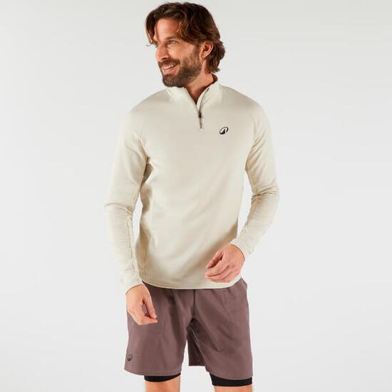 Sweat de tennis manches longues homme - thermic 1/2 zip beige
