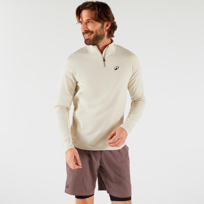 Erkek Uzun Kollu Yarım Fermuarlı Tenis Sweatshirtü - Bej - Thermic