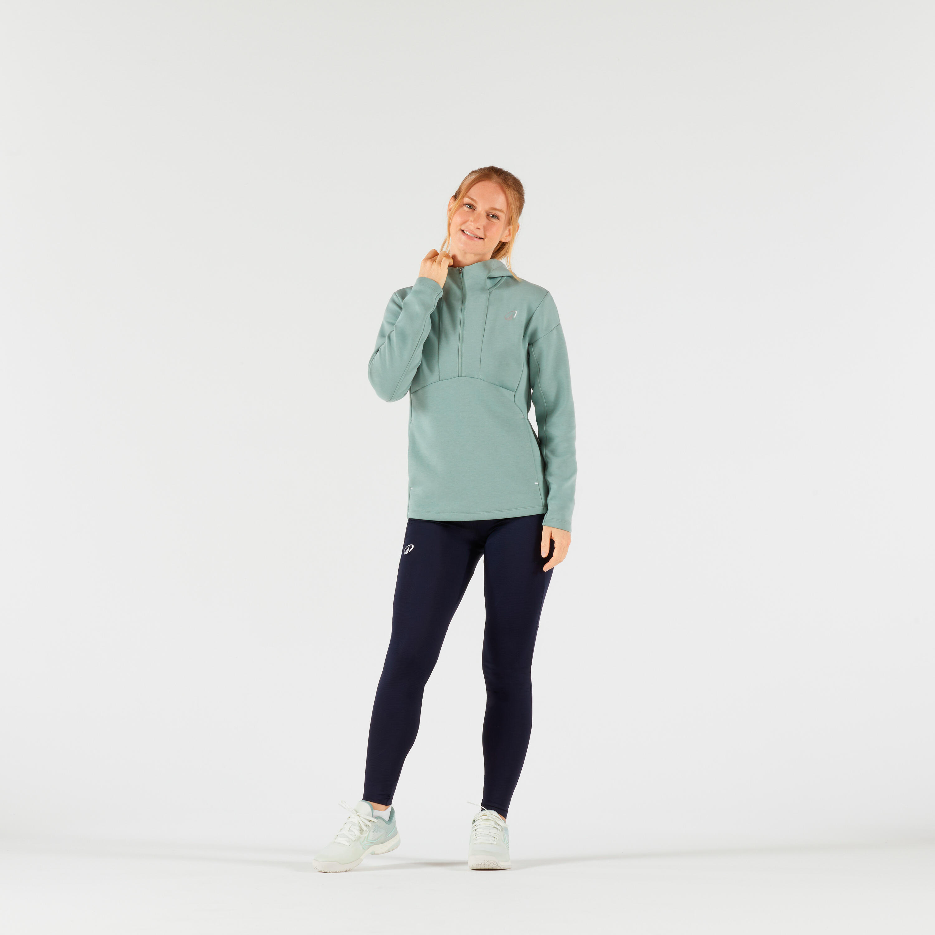Felpa tennis donna con zip e cappuccio verde 2/6