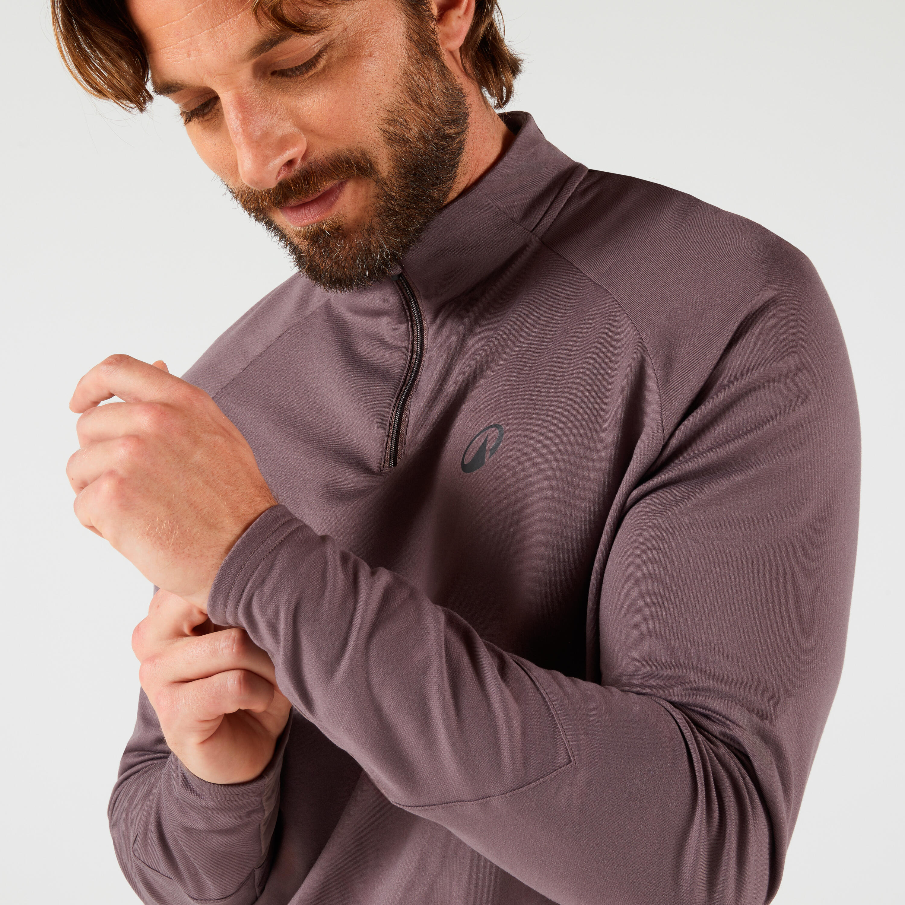 Sweat de tennis manches longues homme - thermic 1/2 zip marron 6/6