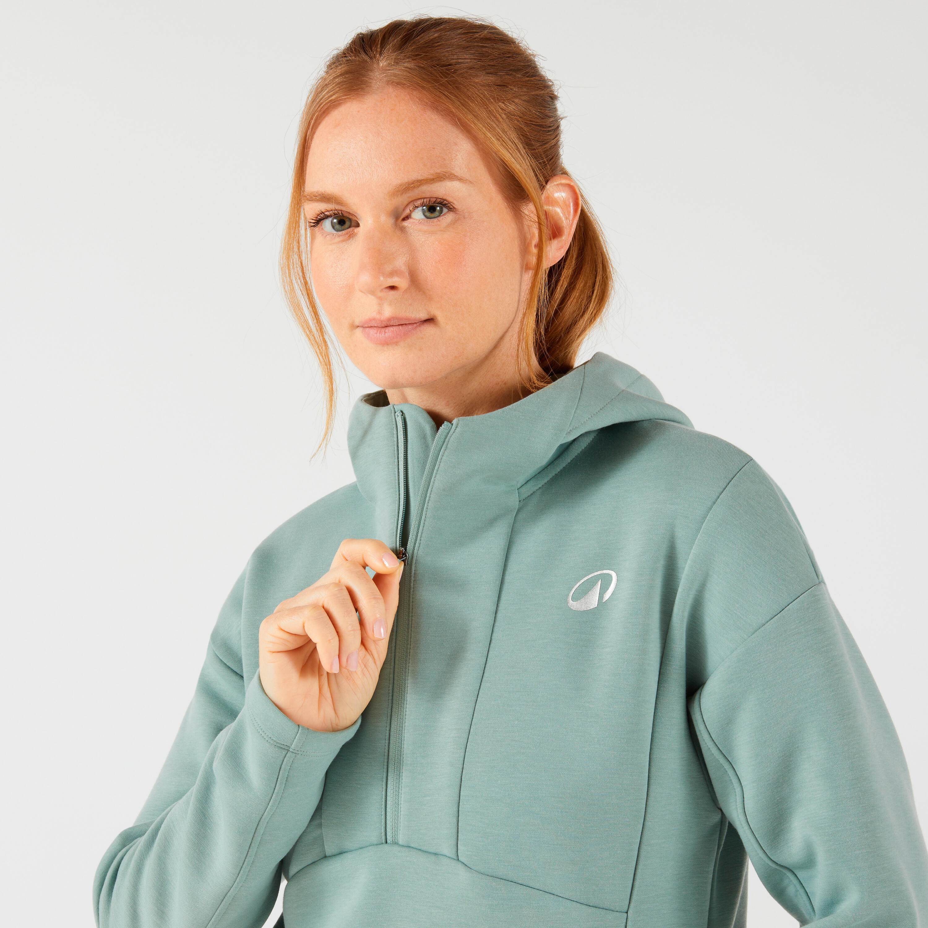 Felpa tennis donna con zip e cappuccio verde 3/6