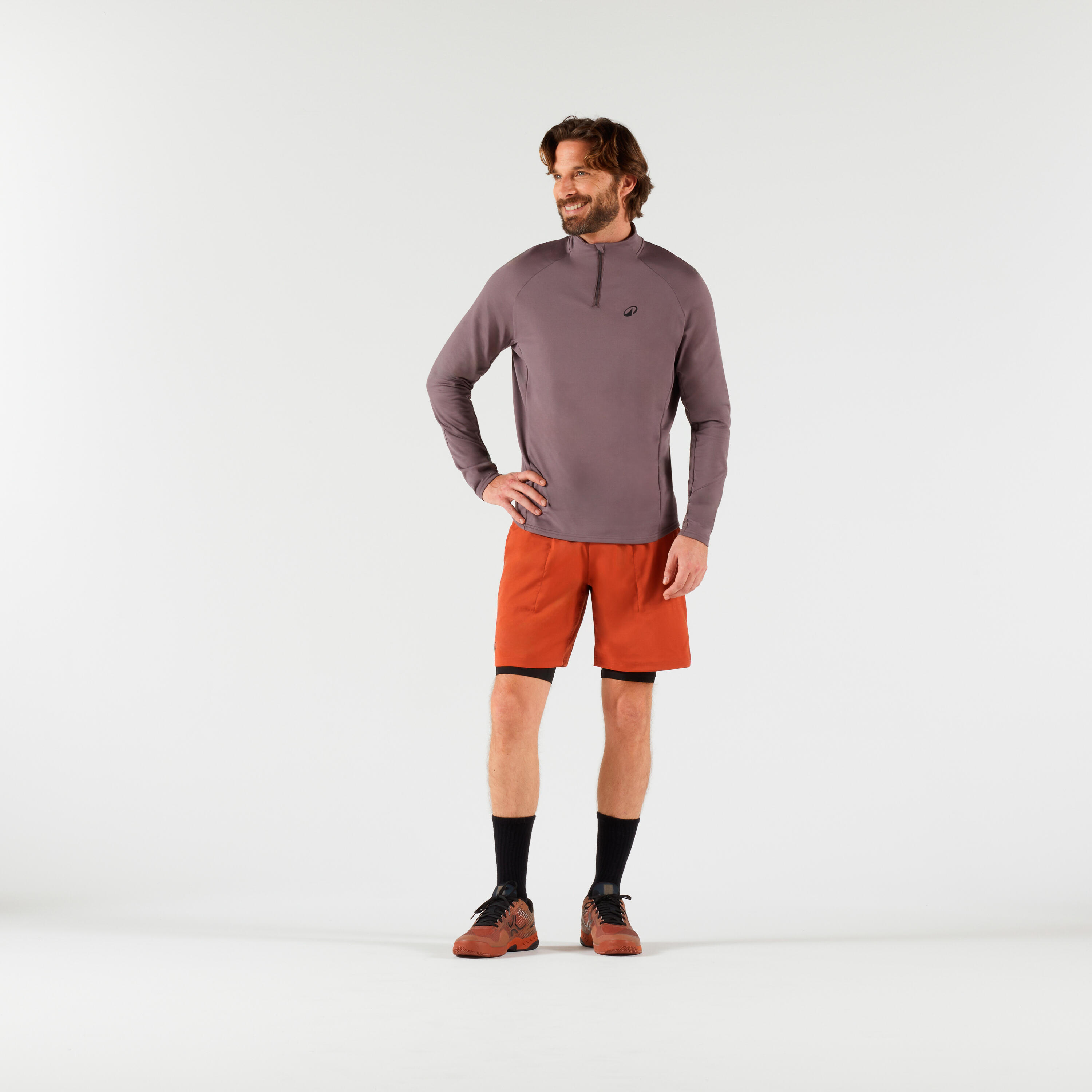 Sweat de tennis manches longues homme - thermic 1/2 zip marron 2/6
