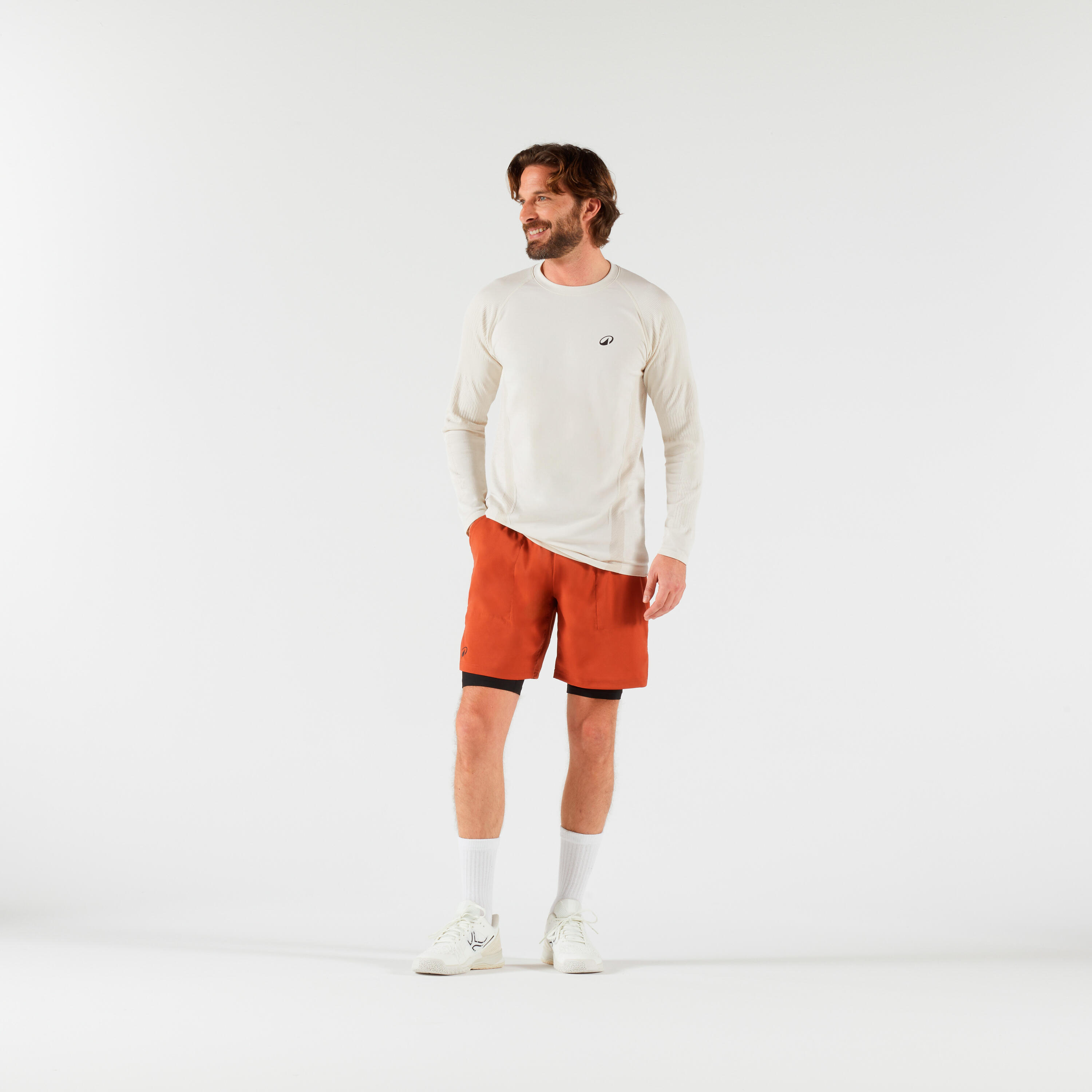 Pantaloncini 2 in 1 tennis uomo THERMIC rosso-nero 2/7