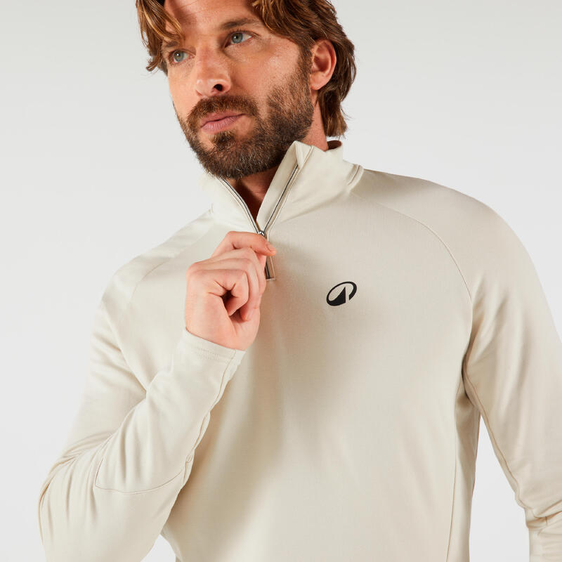 Erkek Uzun Kollu Yarım Fermuarlı Tenis Sweatshirtü - Bej - Thermic