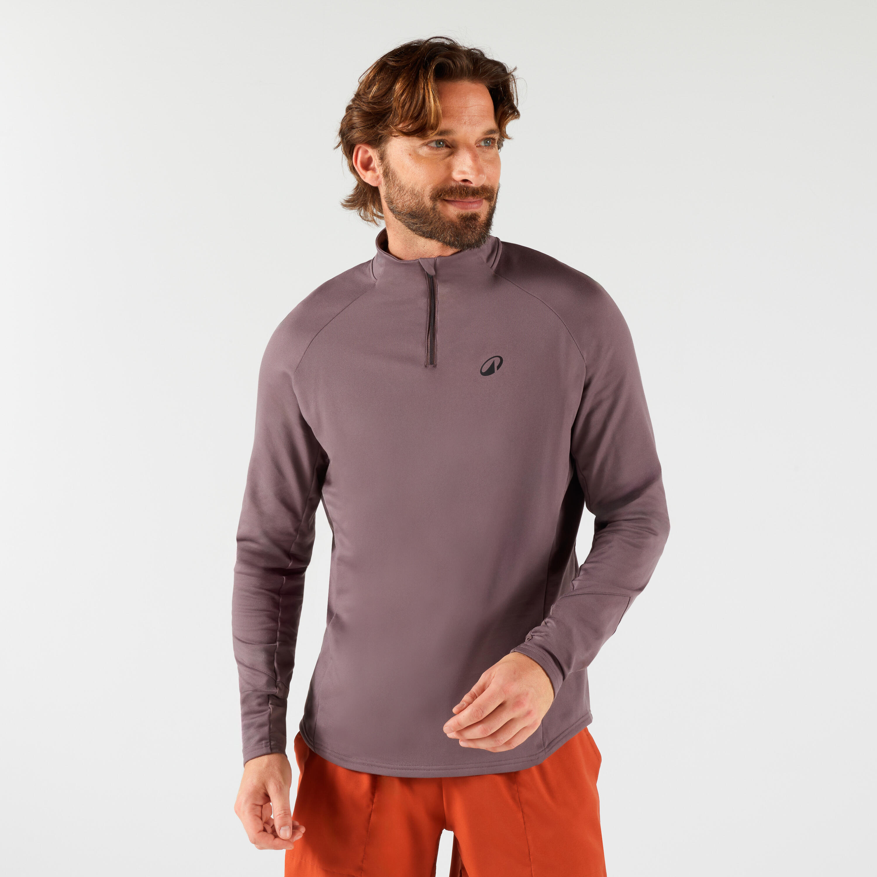 Men's Half-Zip Long-Sleeved Thermal Tennis Sweatshirt - Brown
