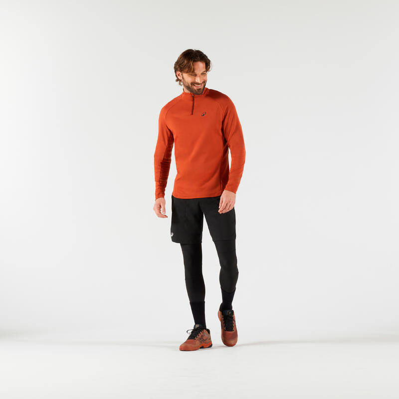 Erkek Uzun Kollu Yarım Fermuarlı Tenis Sweatshirtü - Kiremit Rengi - Thermic