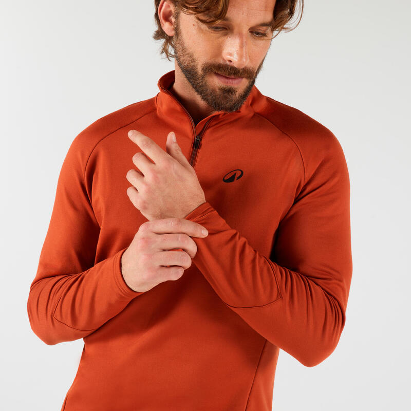 Erkek Uzun Kollu Yarım Fermuarlı Tenis Sweatshirtü - Kiremit Rengi - Thermic