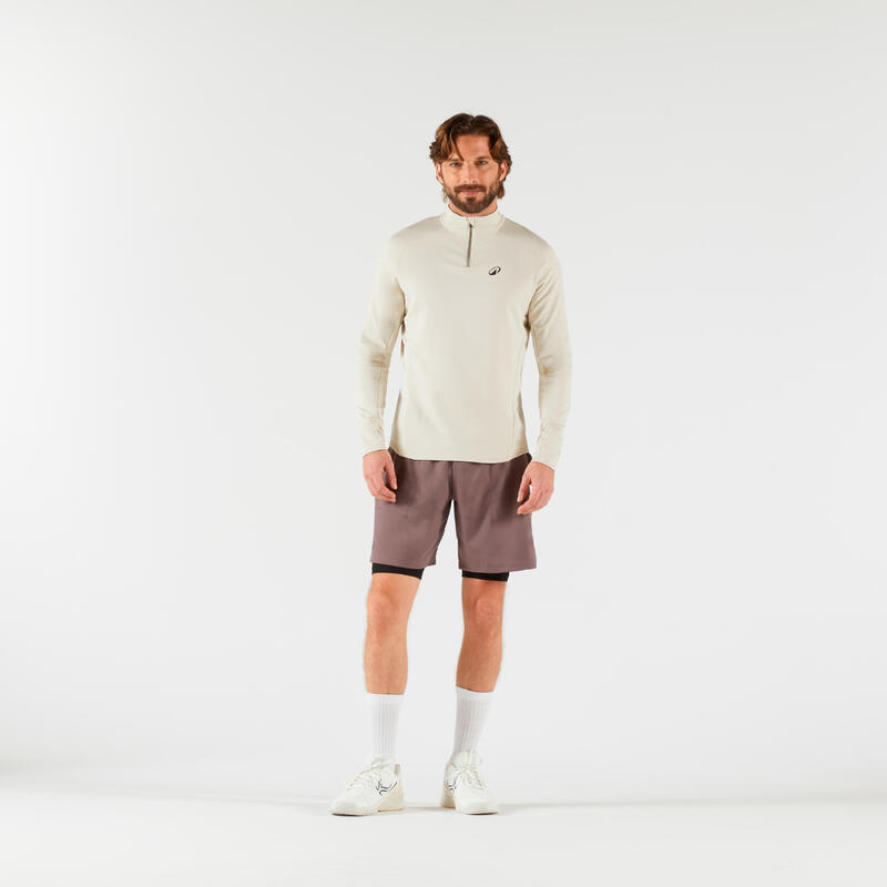 Erkek Uzun Kollu Yarım Fermuarlı Tenis Sweatshirtü - Bej - Thermic