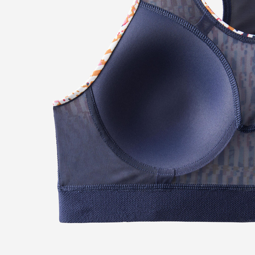 Women's Medium Support Racer Back Sports Bra with Cups - Multicolour Print