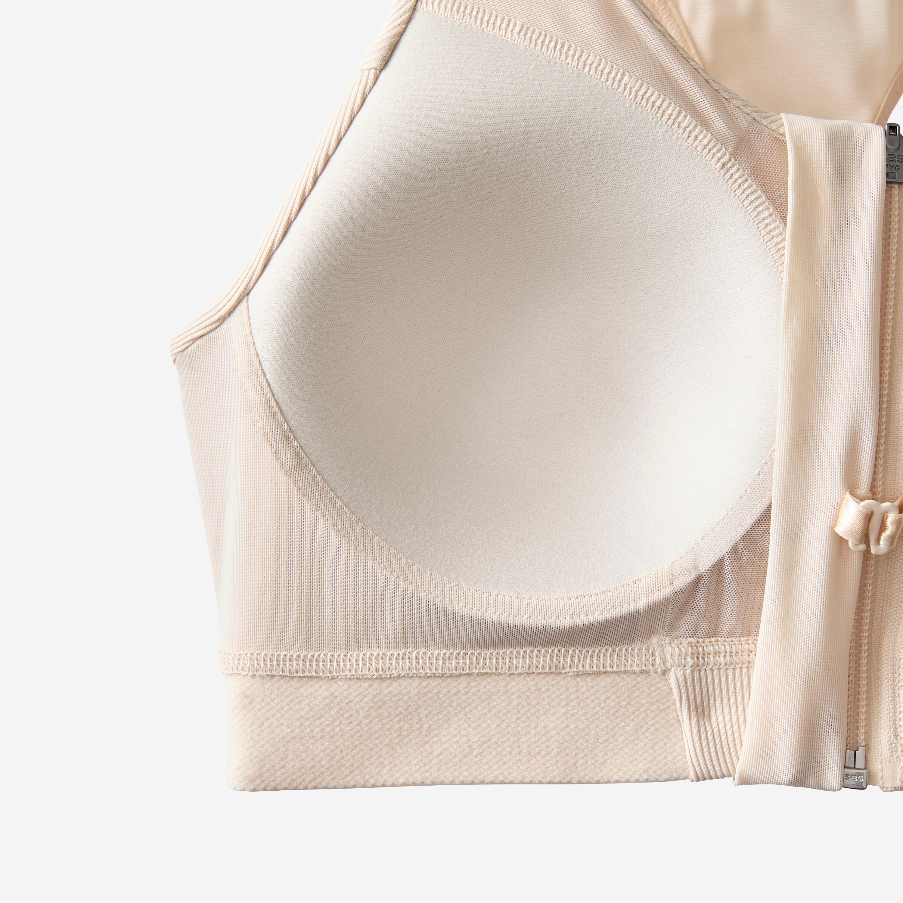 Women's Medium Support Ribbed Zip-Up Sports Bra - Beige 7/7
