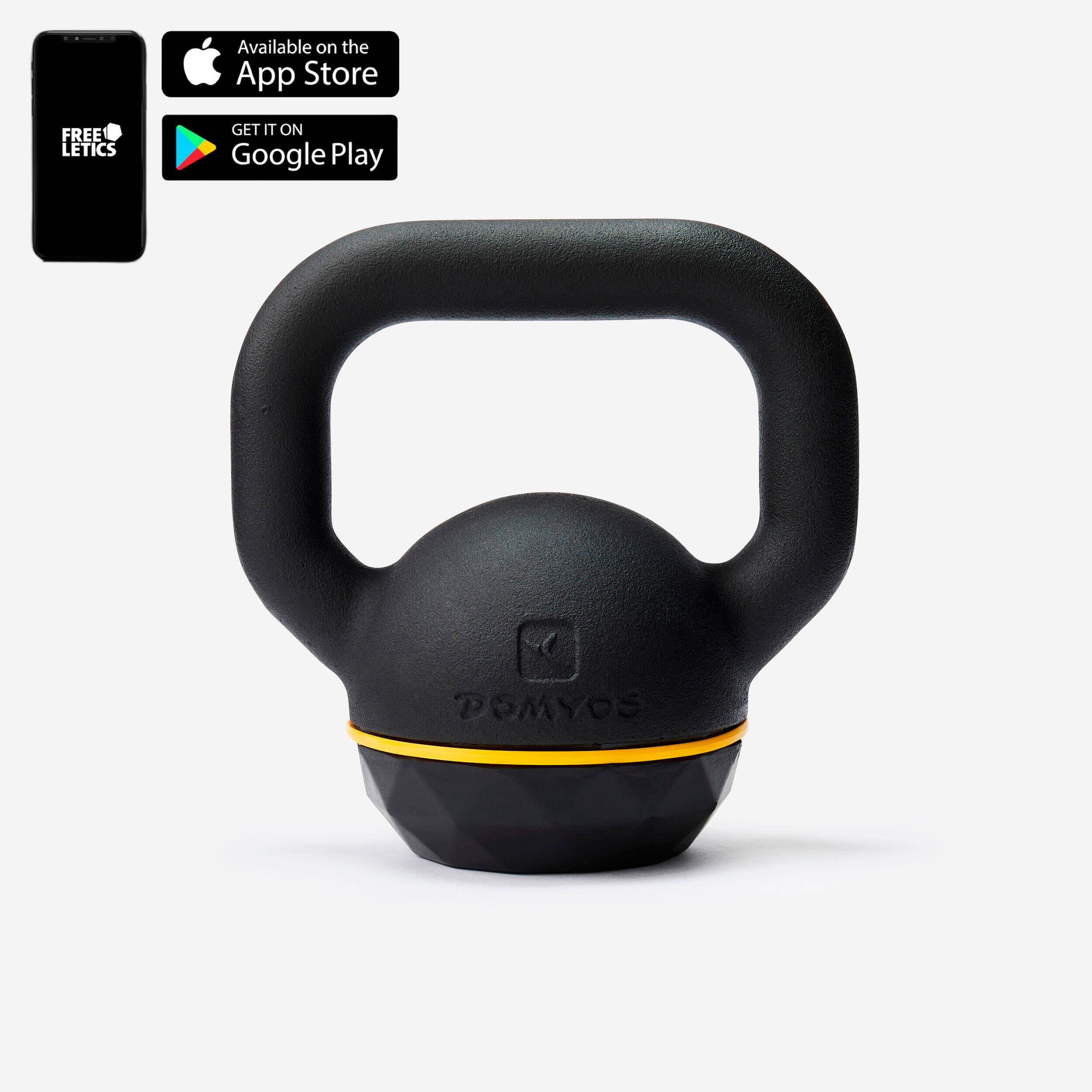 Gym Kettlebell, 12kg, Complete Workout, Ergonomic Grip - Black and Yellow -  3