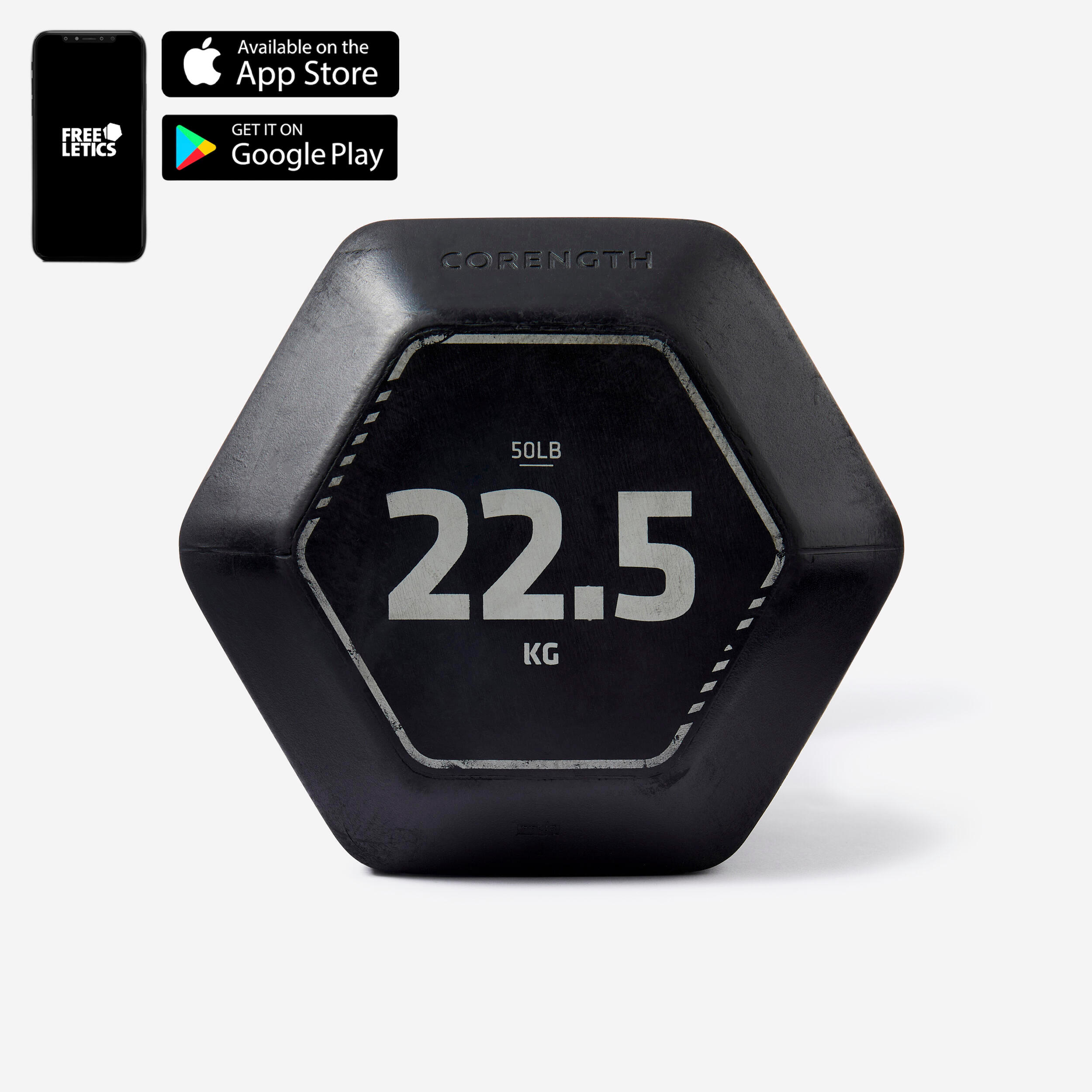 Cross-Training and Weight Training Hex Dumbbells 22.5 kg - Black