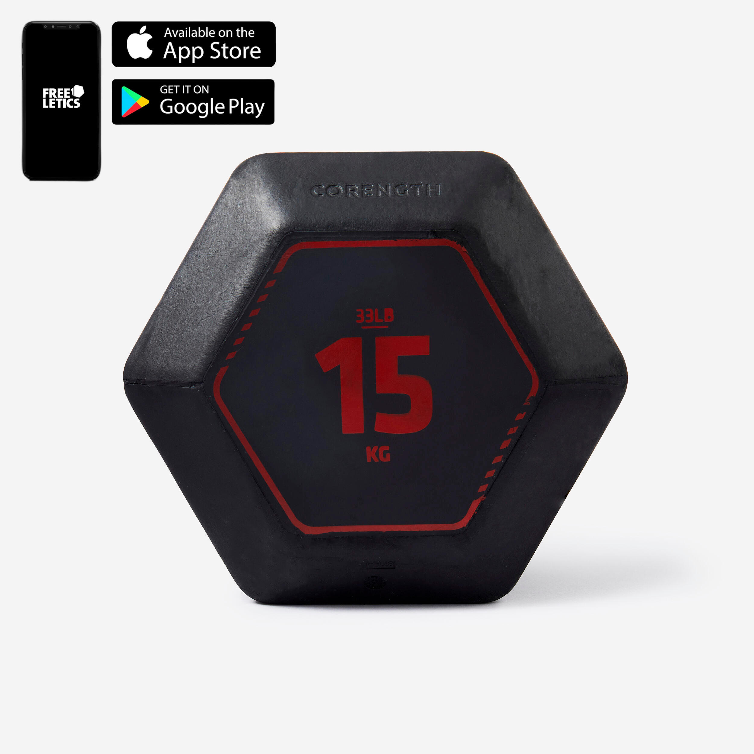 15 kg Cross-Training Hex Dumbbell - Black - CORENGTH