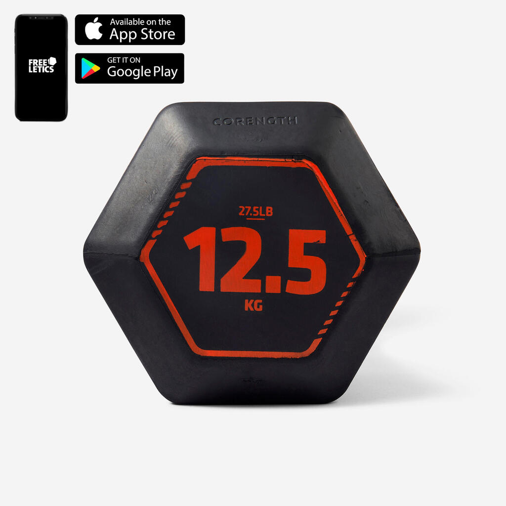 ДЪМБЕЛ ЗА КРОС ТРЕНИРОВКИ HEX 12,5 КГ, ЧЕРЕН