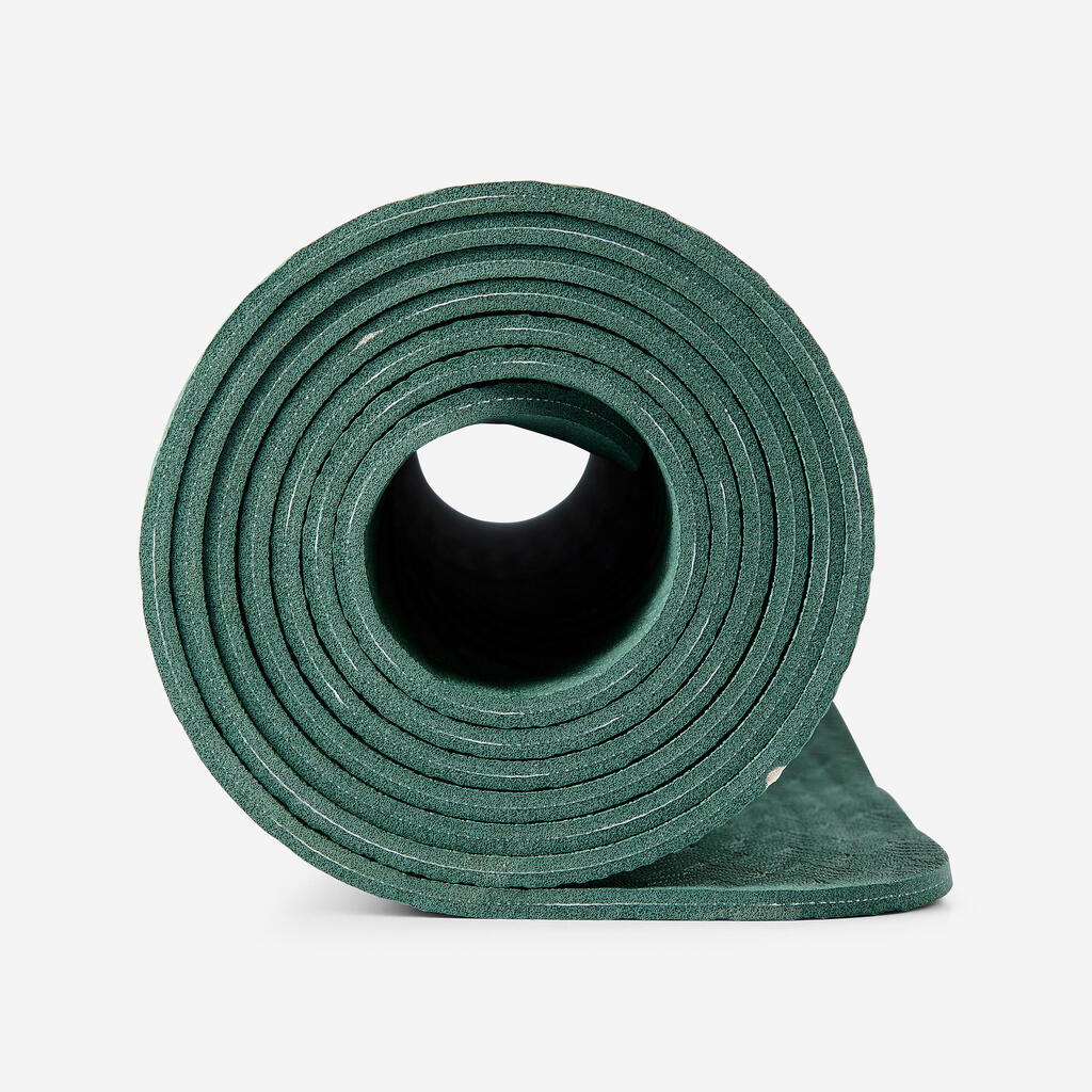 Tapis de yoga doux adhérence et confort 5 mm, vert foncé et beige