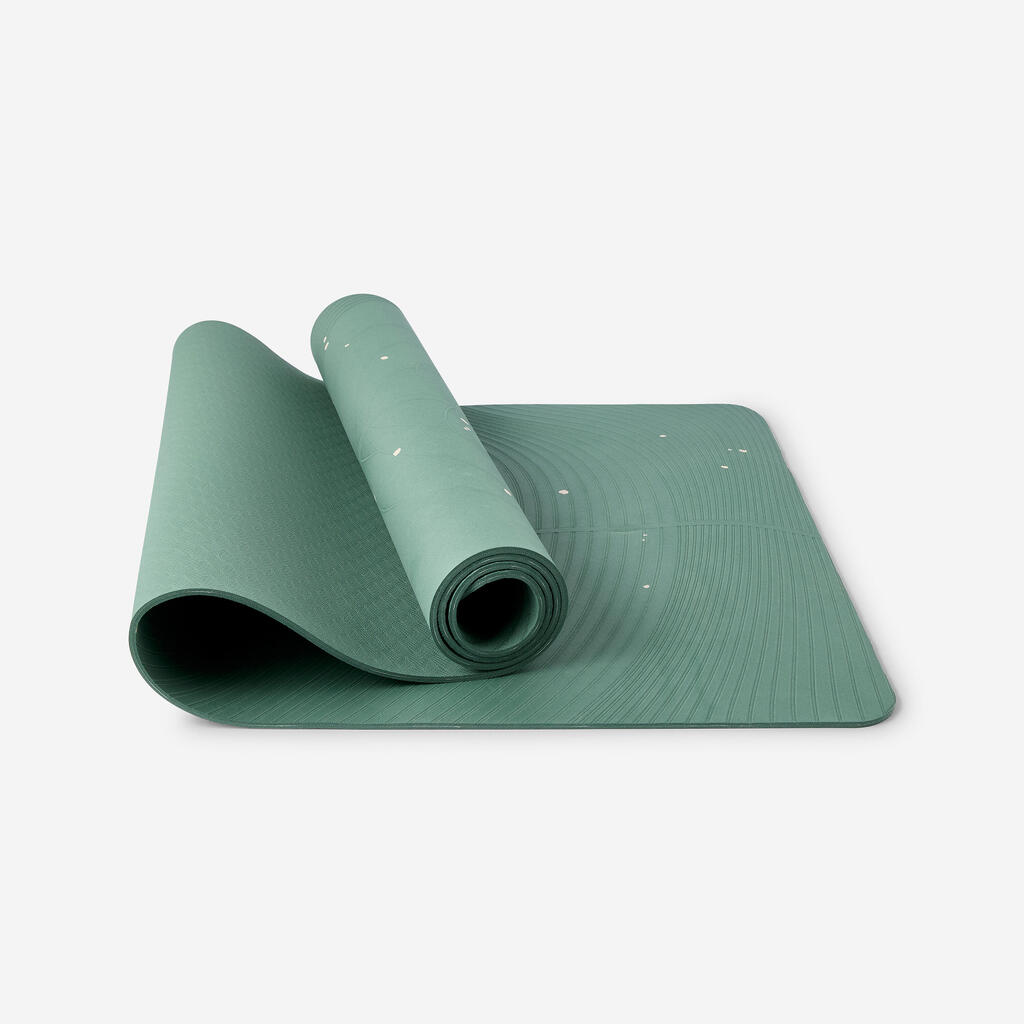 Tapis de yoga doux adhérence et confort 5 mm, vert foncé et beige