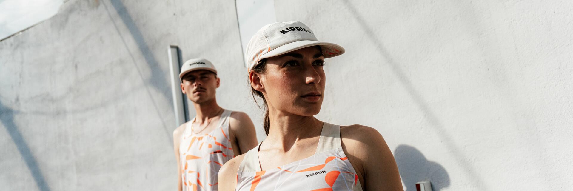 a man and a woman running in hot weather on the mountain