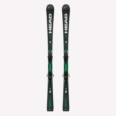 Esquí alpino con fijaciones, Hombre, Head SuperShape Magnum, negro y verde