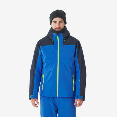 Warme en waterdichte ski- en snowboardjas voor heren jkt 500 blauw/zwart